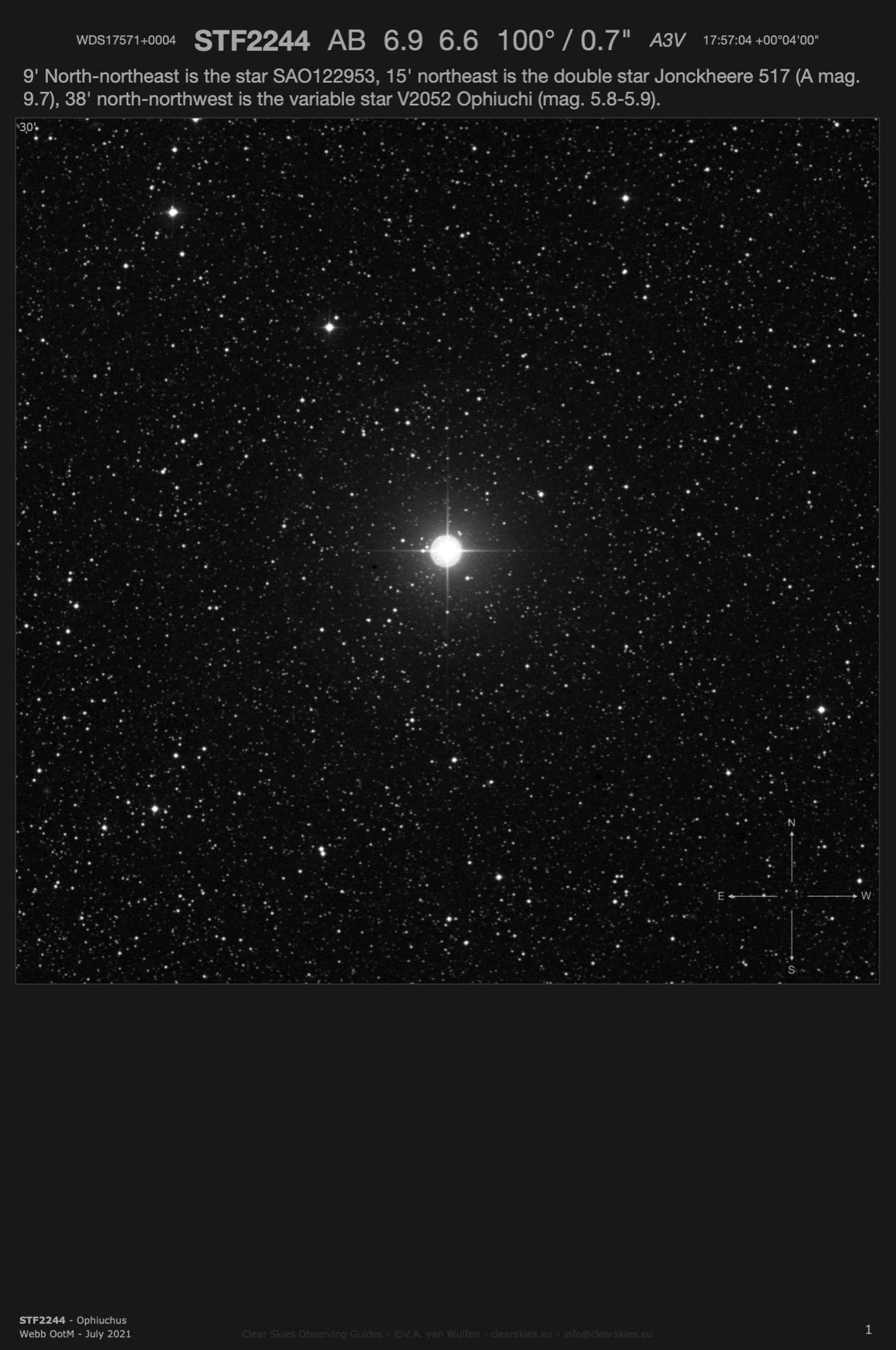 Double star STF2244 (WDS17571+0004) in Ophiuchus Double star STF2244 (WDS17571+0004) in Ophiuchus