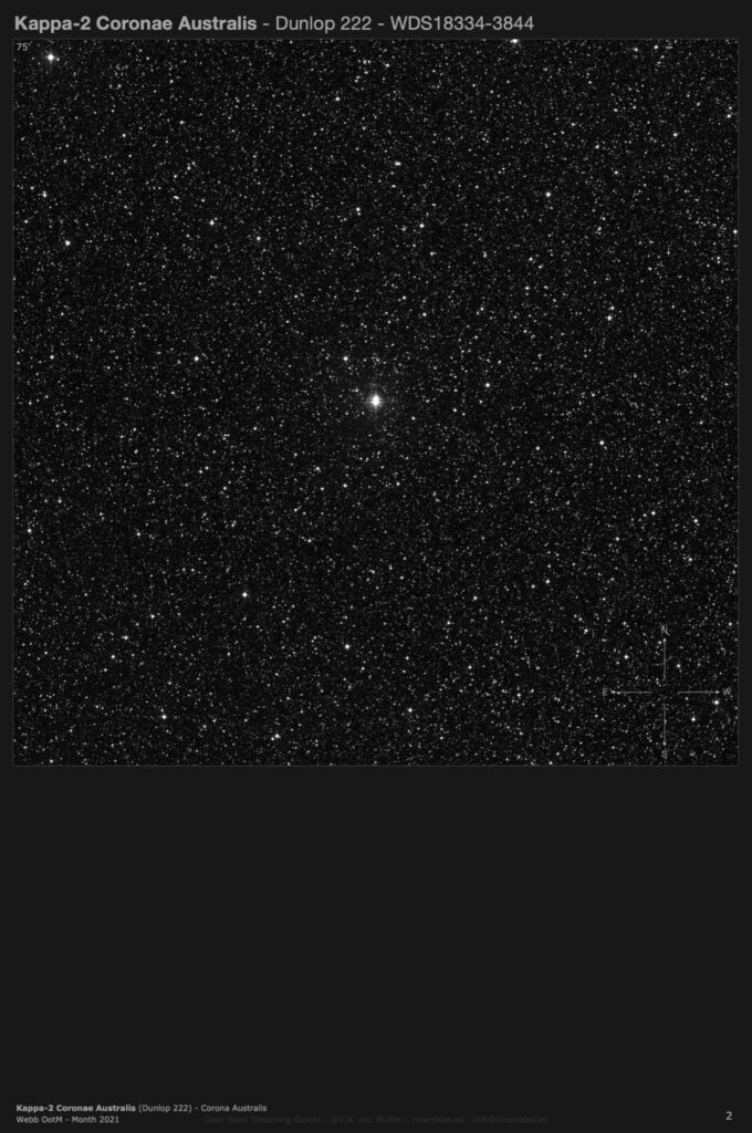 Double star Kappa-2 Coronae Australis (Dunlop 222 - WDS18334-3844) in Coronae Australis Double star Kappa-2 Coronae Australis (Dunlop 222 - WDS18334-3844) in Coronae Australis