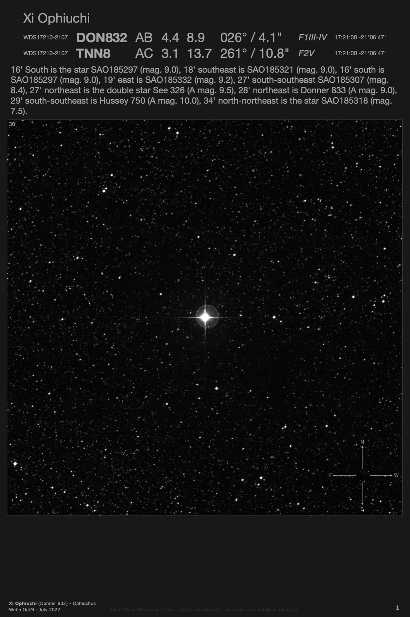 Xi Ophiuchi (Donner 832 - WDS17210-2107) in Ophiuchus Xi Ophiuchi (Donner 832 - WDS17210-2107) in Ophiuchus