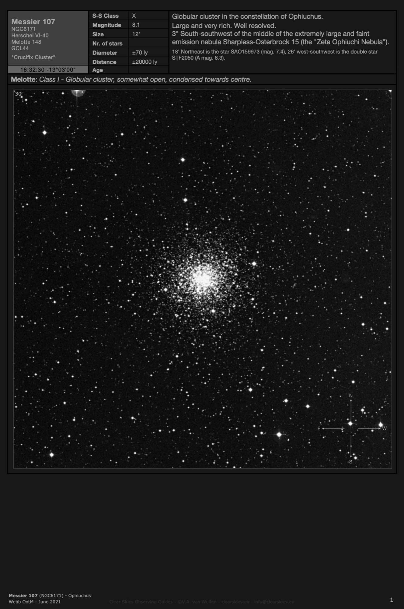 Globular cluster Messier 107 (NGC6171) in Ophiuchus Globular cluster Messier 107 (NGC6171) in Ophiuchus