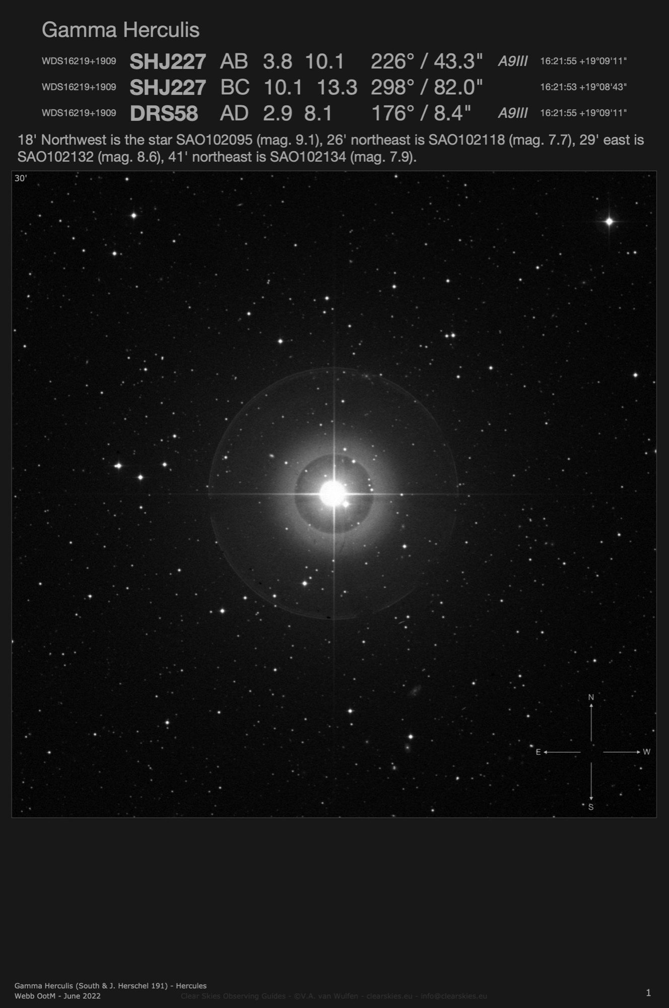 Gamma Herculis (South & J. Herschel 227 - WDS16219+1909) in Hercules Gamma Herculis (South & J. Herschel 227 - WDS16219+1909) in Hercules