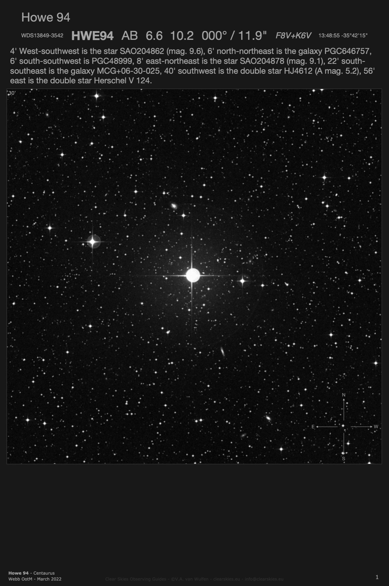 Howe 94 (WDS13849-3542) in Centaurus Howe 94 (WDS13849-3542) in Centaurus