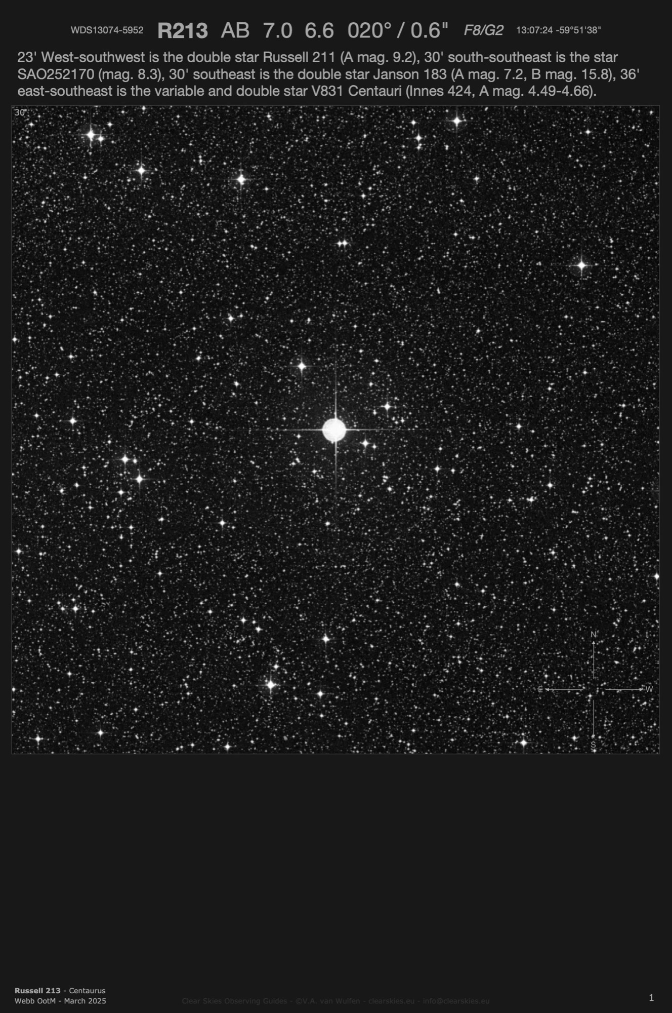 Double star Russell 213 (WDS13074-5952) in Centaurus Double star Russell 213 (WDS13074-5952) in Centaurus