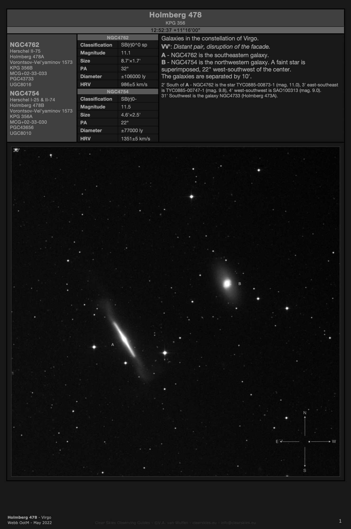 Galaxy pair Holmberg 478 (NGC4762 & NGC4754) in Virgo Galaxy pair Holmberg 478 (NGC4762 & NGC4754) in Virgo