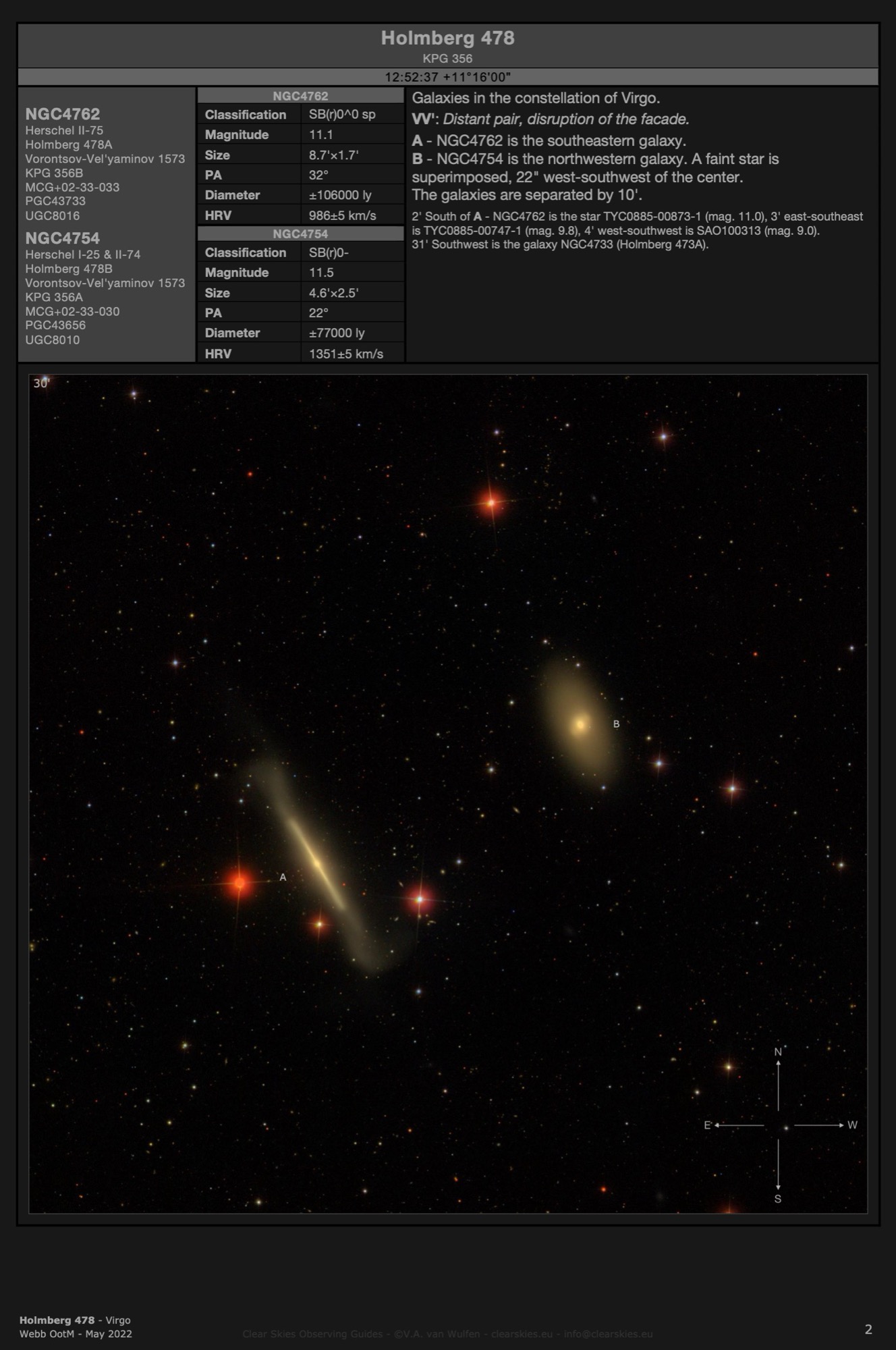 Galaxy pair Holmberg 478 (NGC4762 & NGC4754) in Virgo Galaxy pair Holmberg 478 (NGC4762 & NGC4754) in Virgo