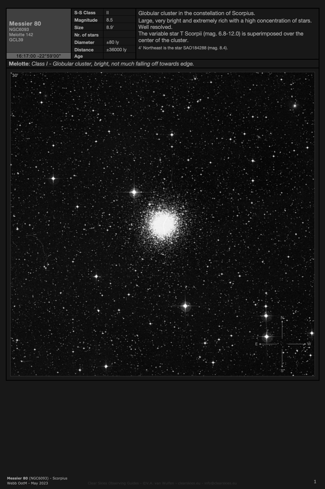 Globular cluster Messier 80 (NGC6093) in Scorpius Globular cluster Messier 80 (NGC6093) in Scorpius