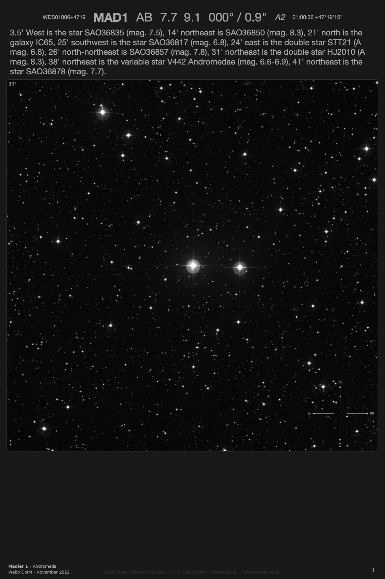 Mädler 1 (WDS01006+4719) in Andromeda Mädler 1 (WDS01006+4719) in Andromeda
