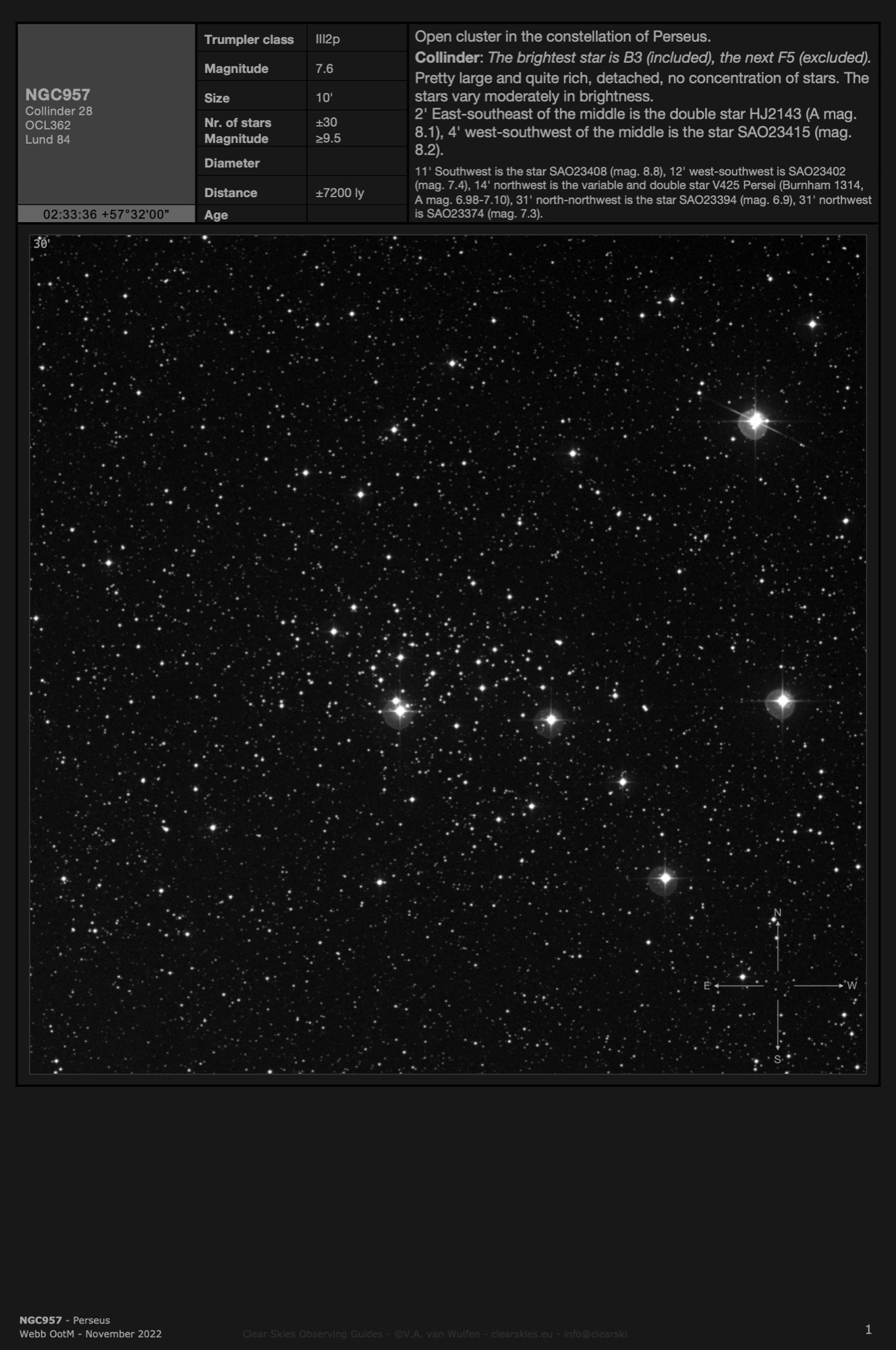 Open cluster NGC957 in Perseus Open cluster NGC957 in Perseus