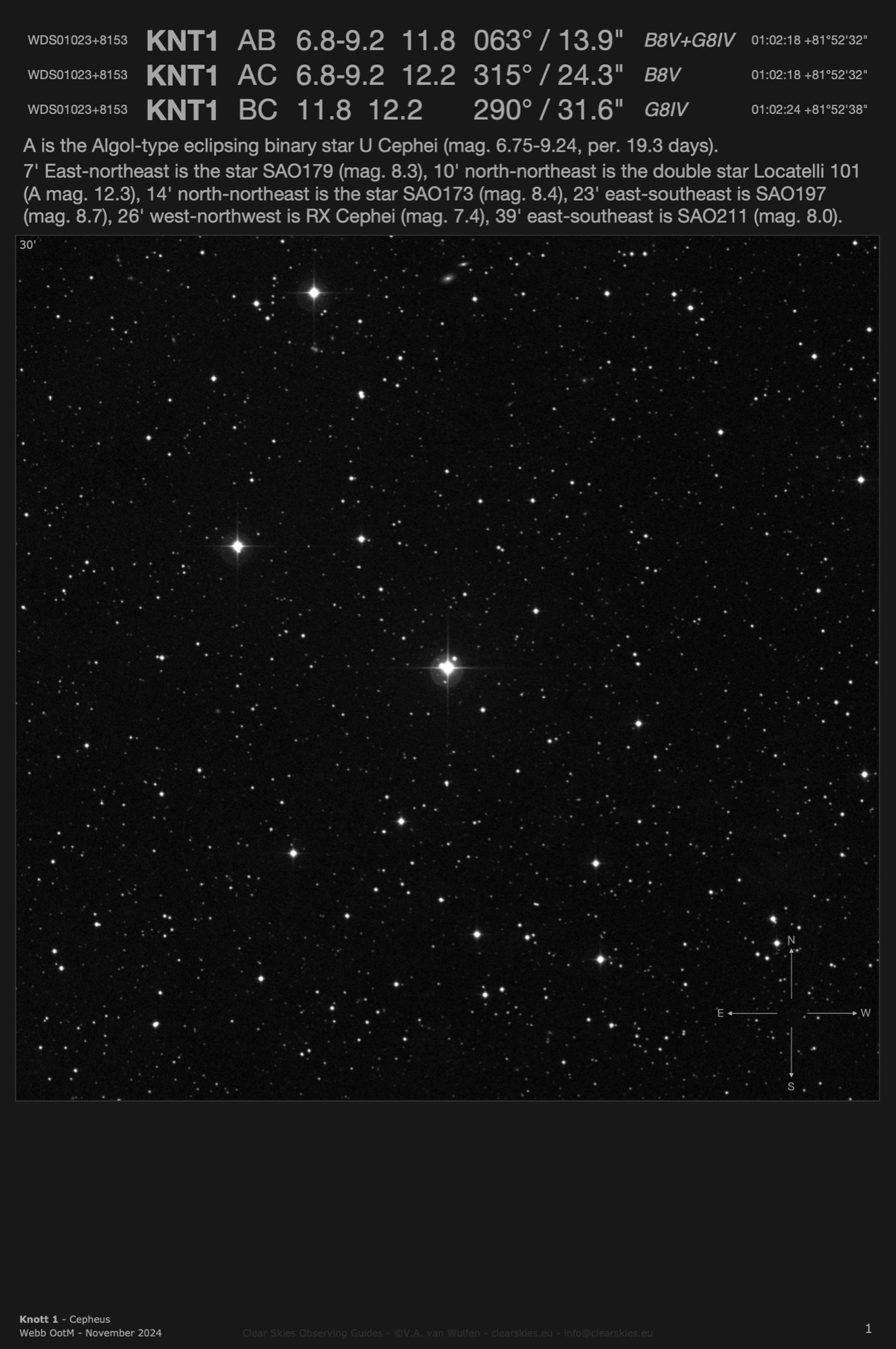 Knott 1 (WDS01023+8153) in Cepheus Knott 1 (WDS01023+8153) in Cepheus