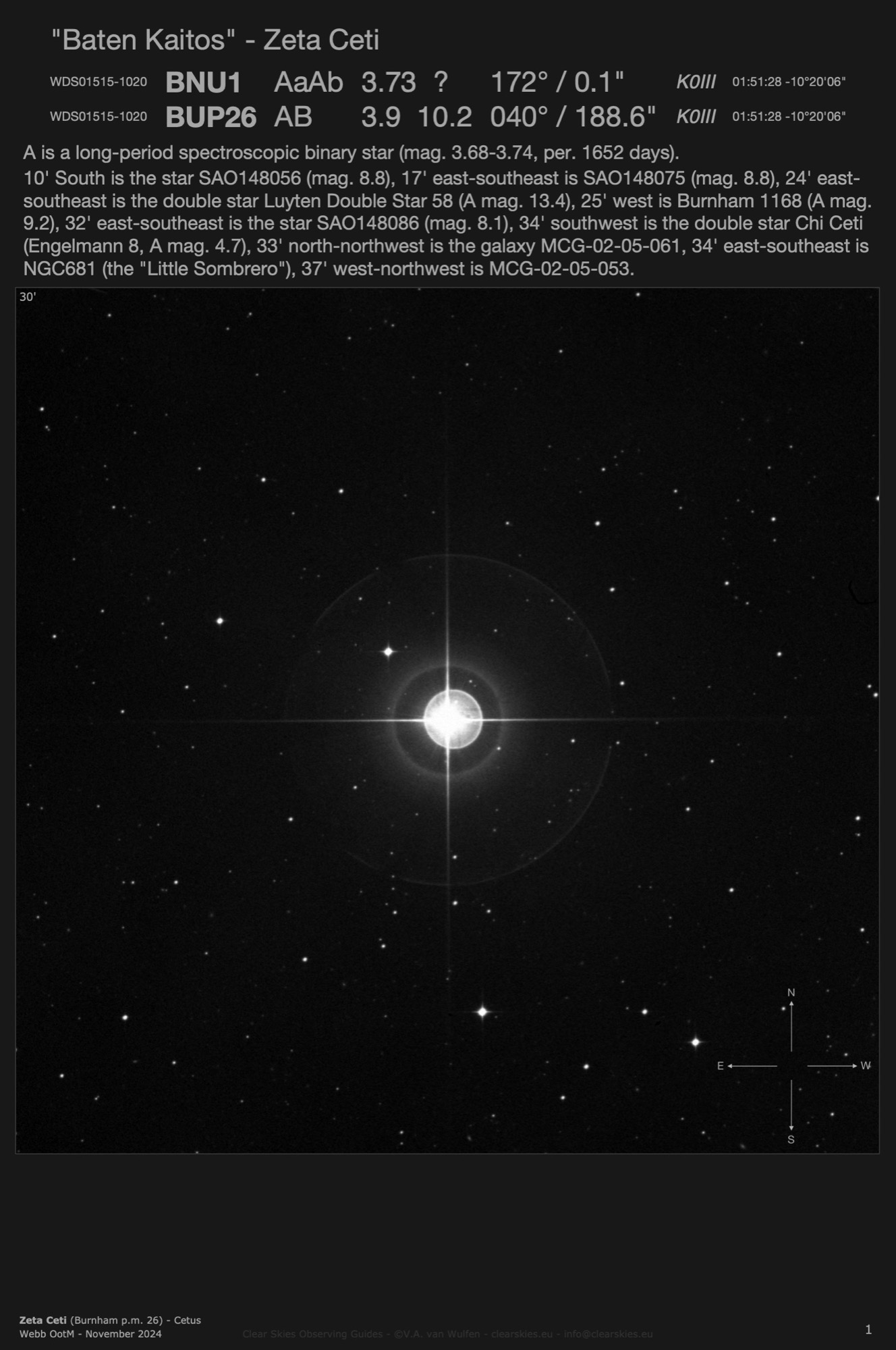 "Baten Kaitos" - Zeta Ceti (Burnham p.m. 26 - WDS01515-1020) in Cetus "Baten Kaitos" - Zeta Ceti (Burnham p.m. 26 - WDS01515-1020) in Cetus