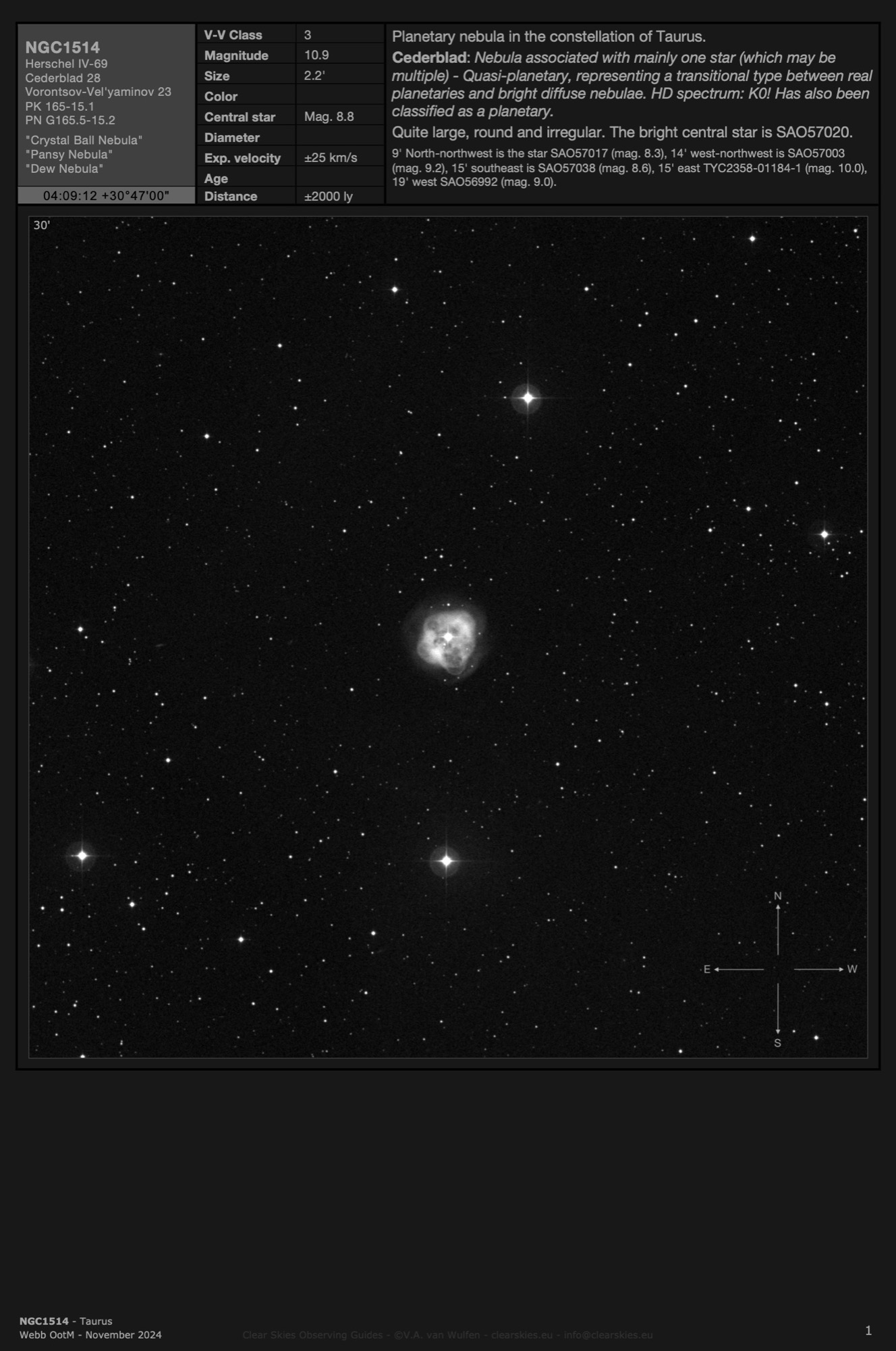 Planetary nebula NGC1514 - the "Crystal Ball" in Taurus Planetary nebula NGC1514 - the "Crystal Ball" in Taurus