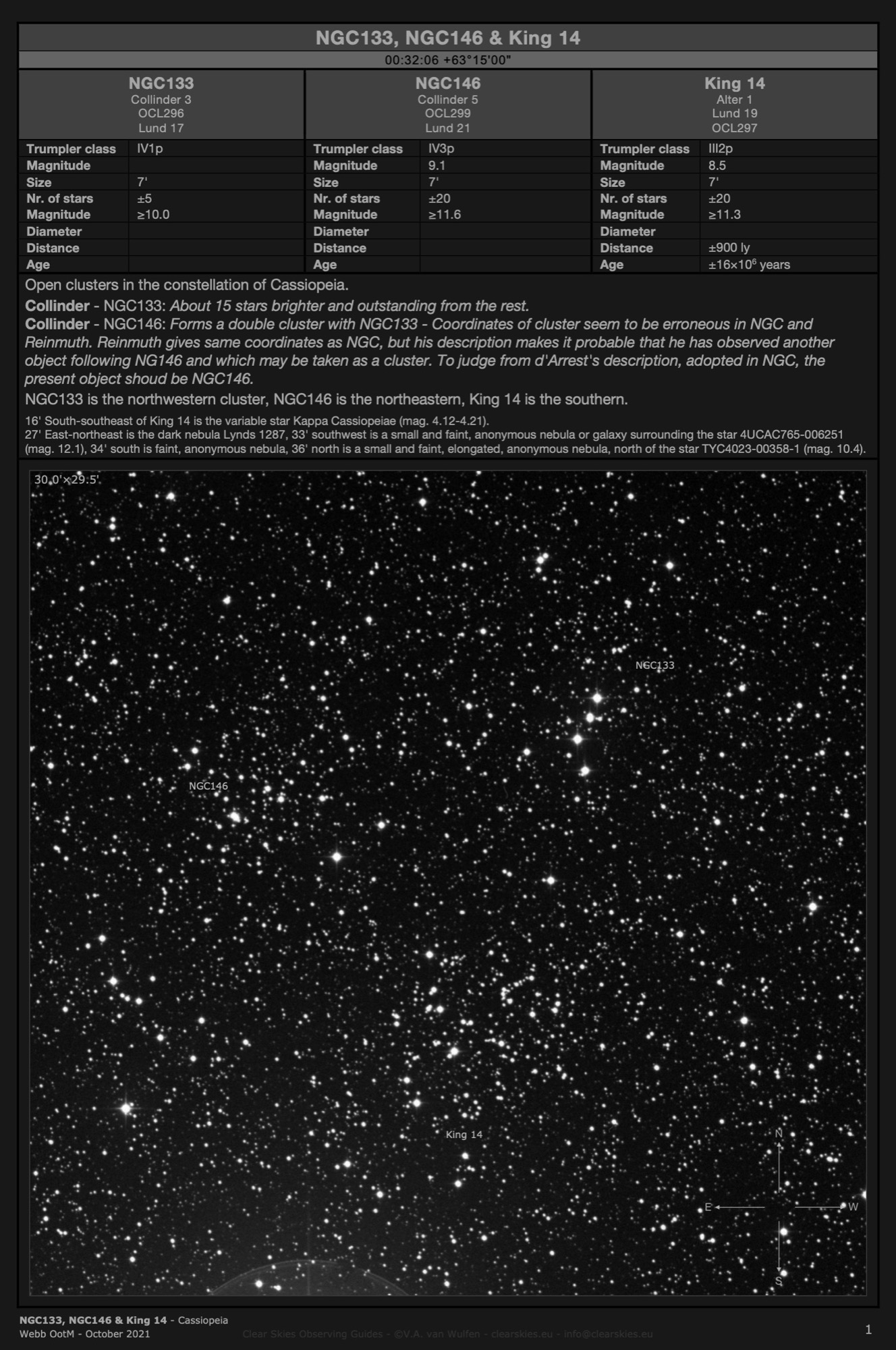 Open clusters NGC133, NGC146 & King 14 in Cassiopeia Open clusters NGC133, NGC146 & King 14 in Cassiopeiae