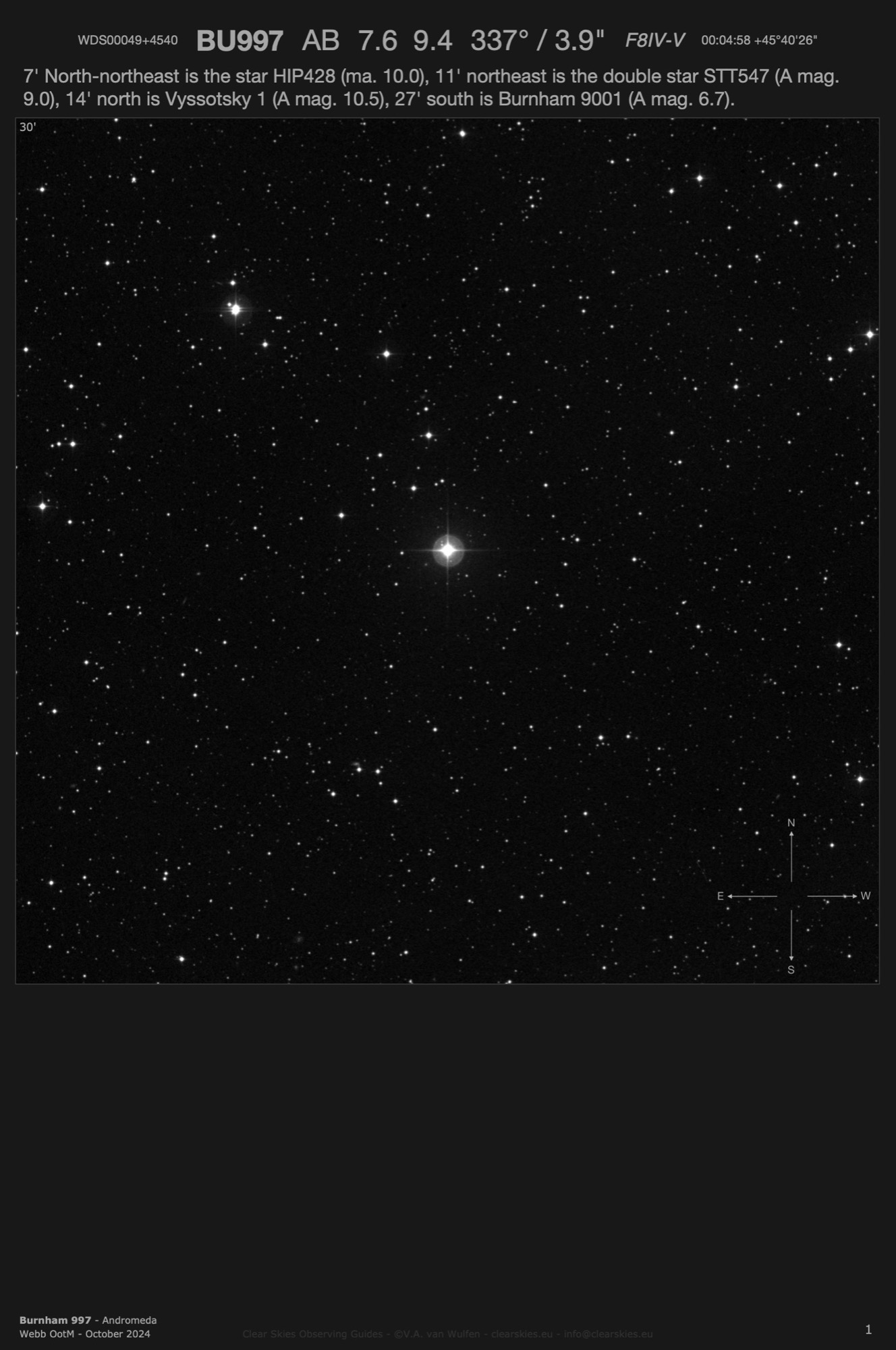 Burnham 997 (WDS00049+4540) in Andromeda Burnham 997 (WDS00049+4540) in Andromeda