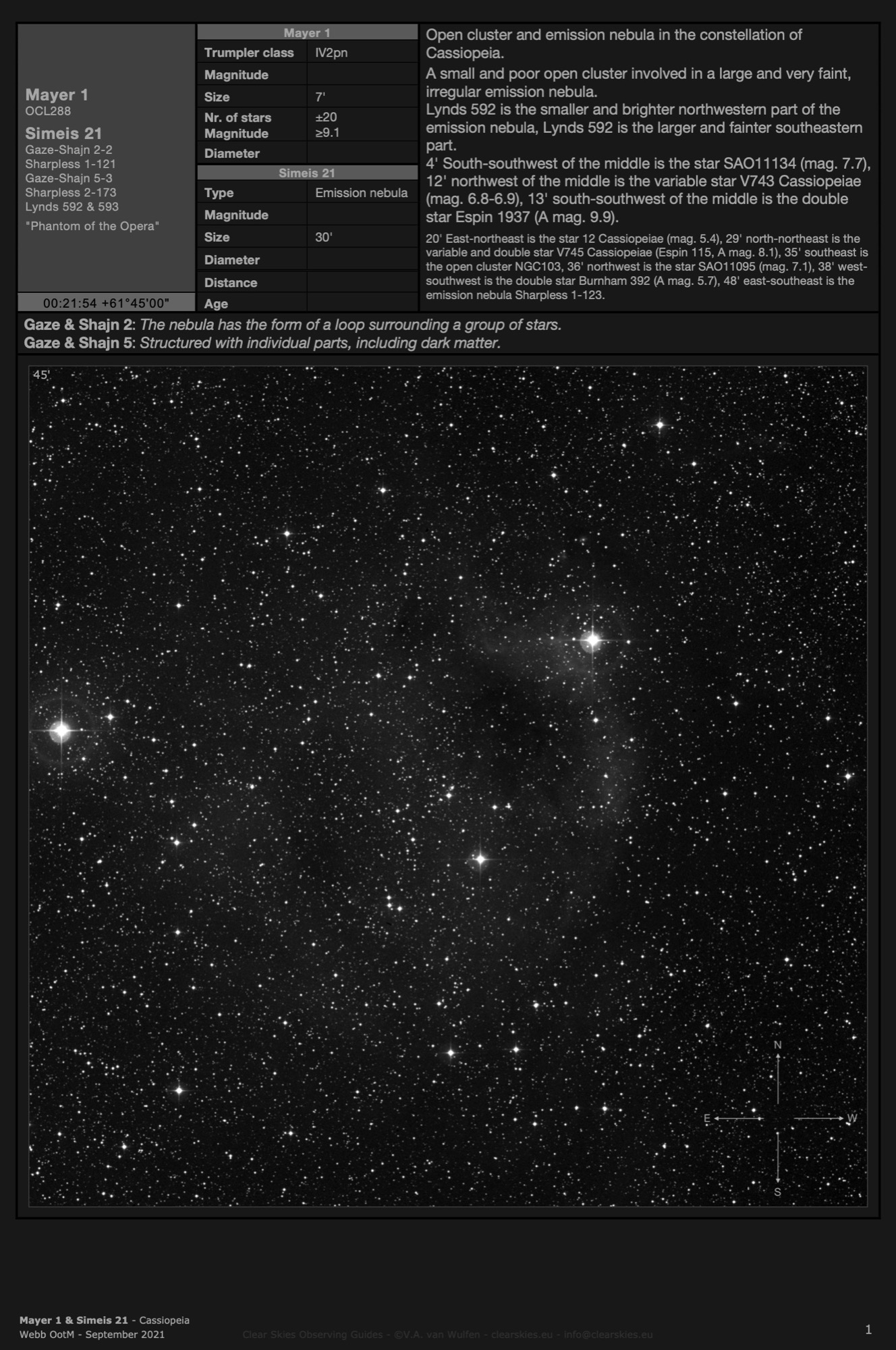 Open cluster Mayer 1 & emission nebula Simeis 21 in Cassiopeia Open cluster Mayer 1 & emission nebula Simeis 21 in Cassiopeia