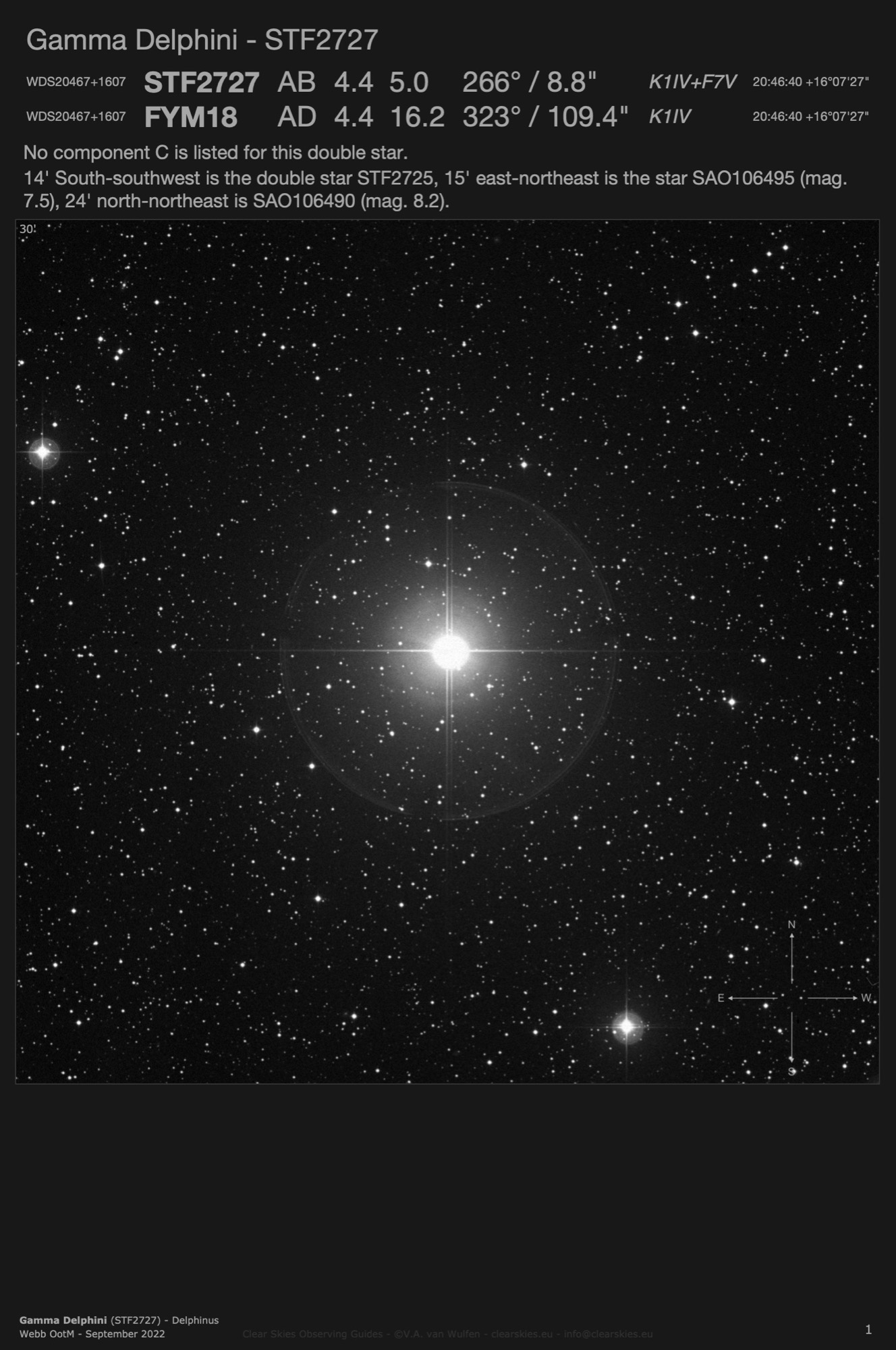 Gamma Delphini - STF2727 (WDS20467+1607) in Delphinus Gamma Delphini - STF2727 (WDS20467+1607) in Delphinus