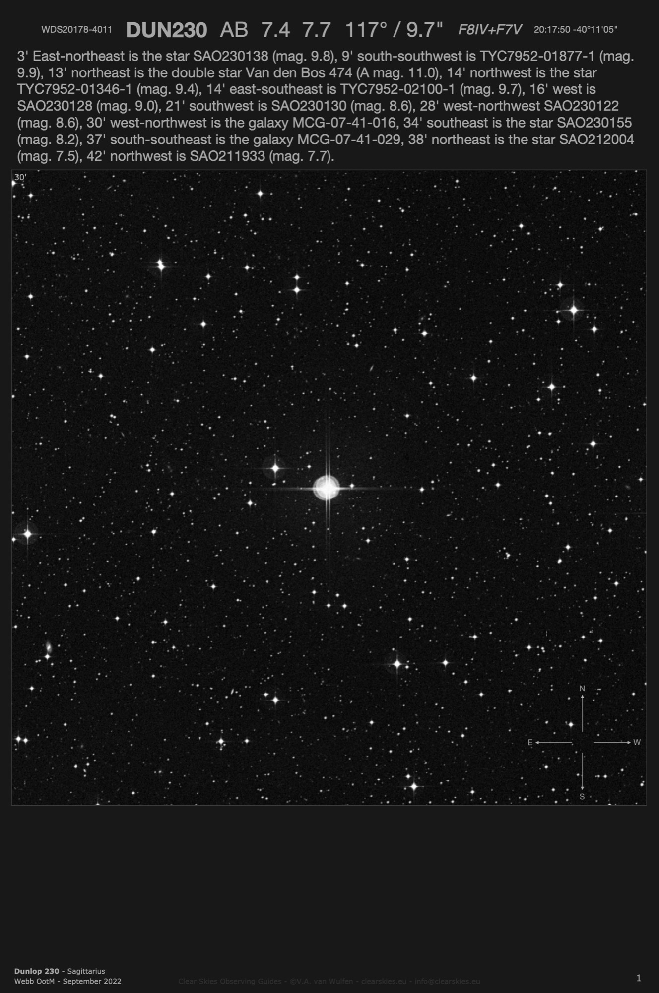Dunlop 230 (WDS20178-4011) in Sagittarius Dunlop 230 (WDS20178-4011) in Sagittarius