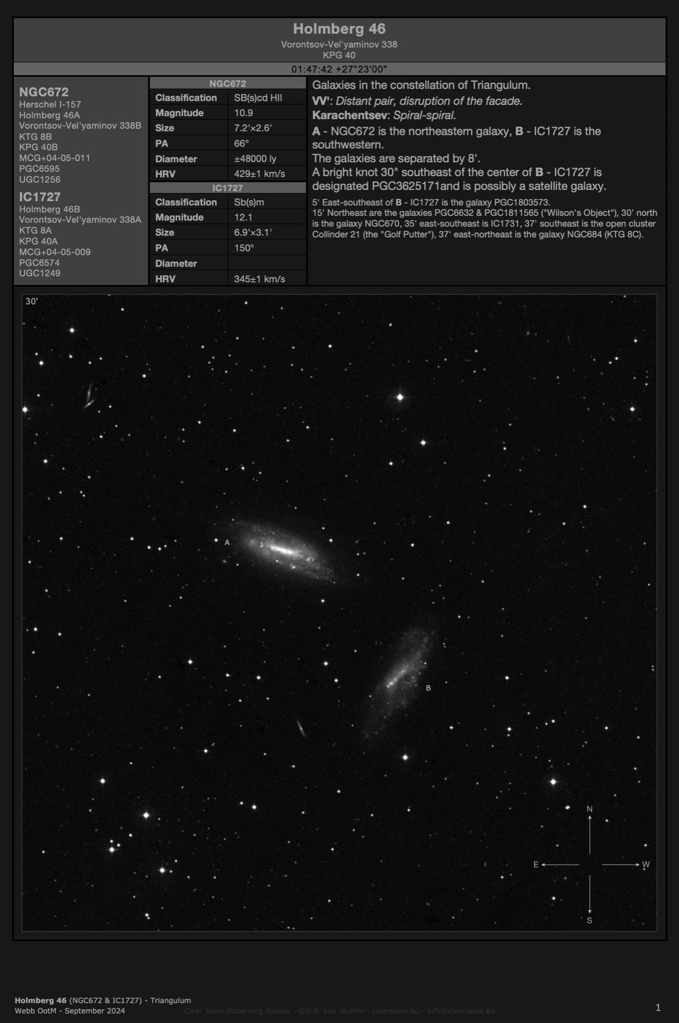 Galaxy pair Holmberg 46 (NGC672 & IC1727) in Triangulum Galaxy pair Holmberg 46 (NGC672 & IC1727) in Triangulum