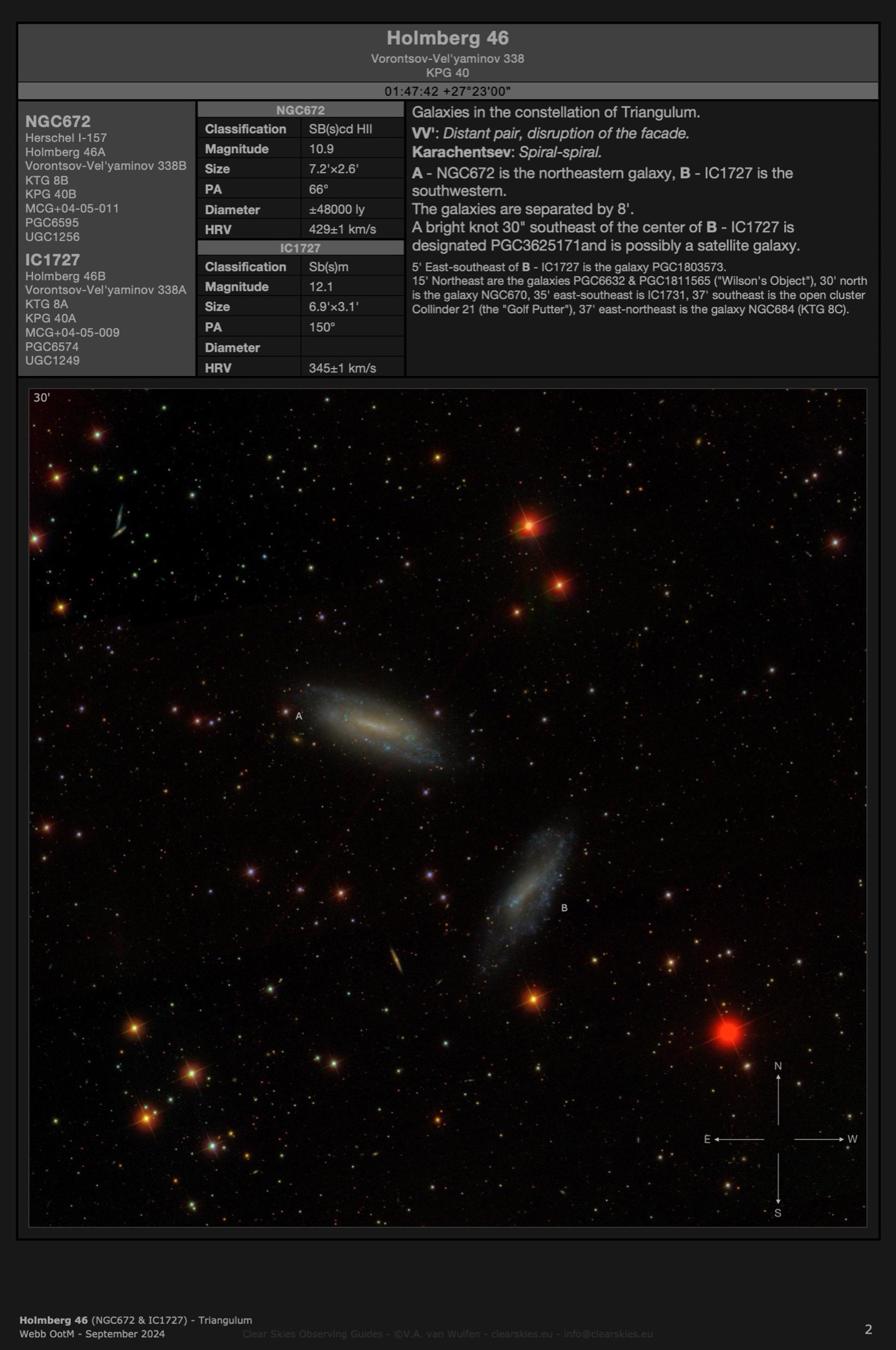 Galaxy pair Holmberg 46 (NGC672 & IC1727) in Triangulum Galaxy pair Holmberg 46 (NGC672 & IC1727) in Triangulum
