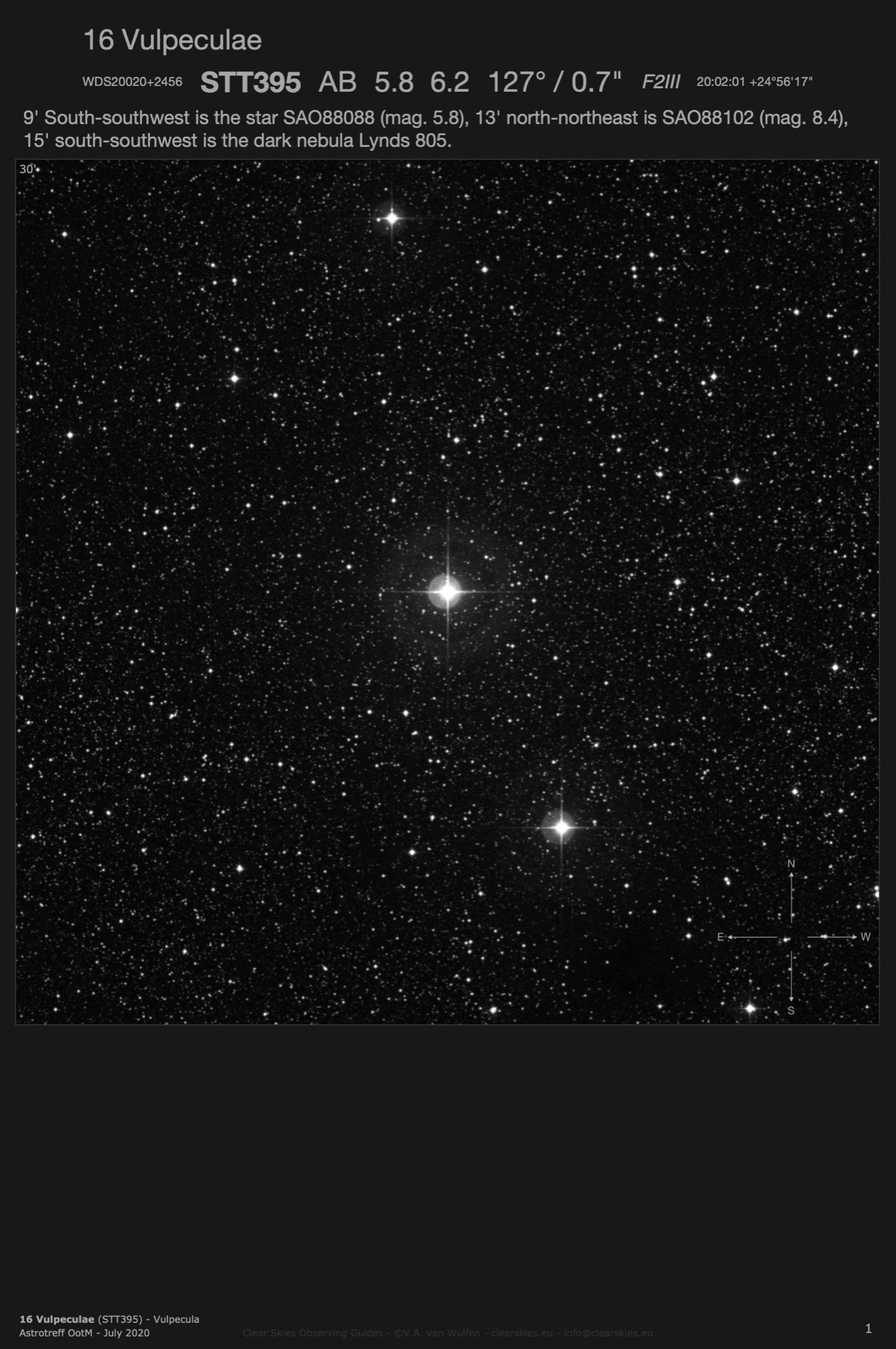 Double star 16 Vulpeculae (STT395 - WDS20020+2456) in Vulpeculae Double star 16 Vulpeculae (STT395 - WDS20020+2456) in Vulpeculae