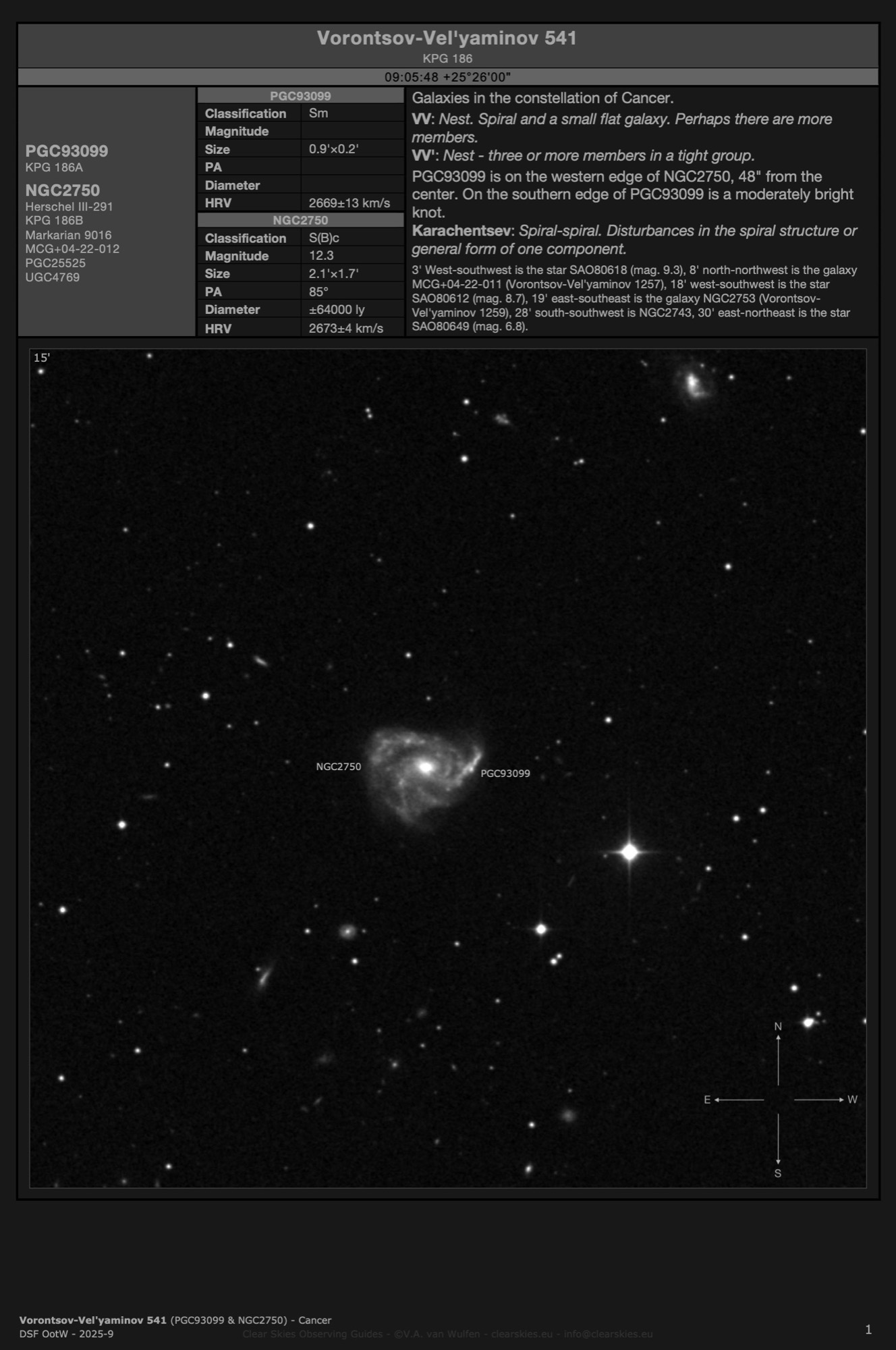 Galaxy pair Vorontsov-Vel'yaminov 541 (PGC93099 & NGC2750) in Cancer Galaxy pair Vorontsov-Vel'yaminov 541 (PGC93099 & NGC2750) in Cancer