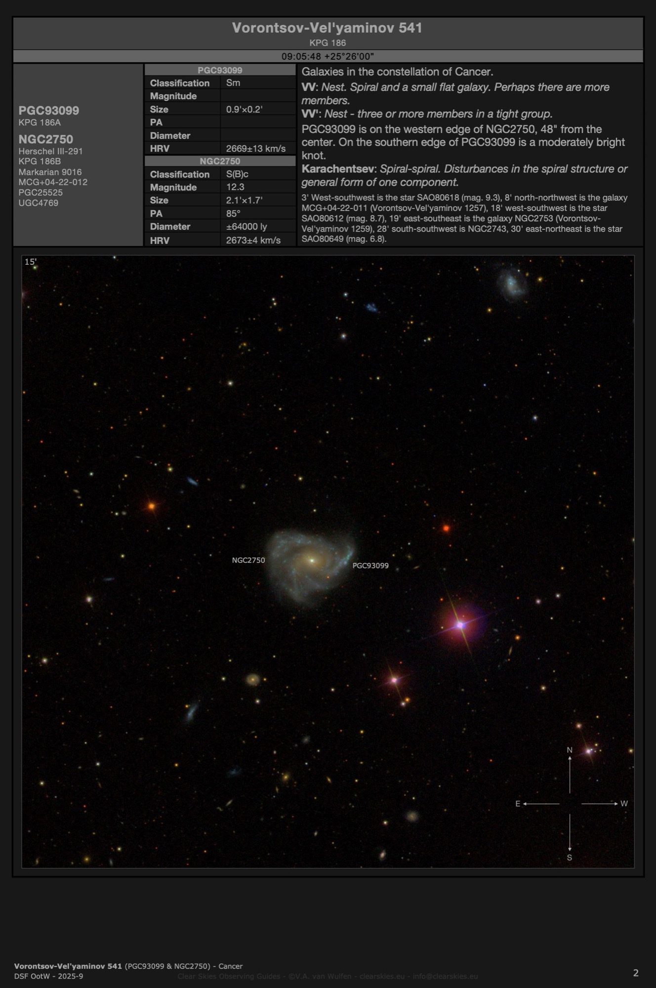 Galaxy pair Vorontsov-Vel'yaminov 541 (PGC93099 & NGC2750) in Cancer Galaxy pair Vorontsov-Vel'yaminov 541 (PGC93099 & NGC2750) in Cancer