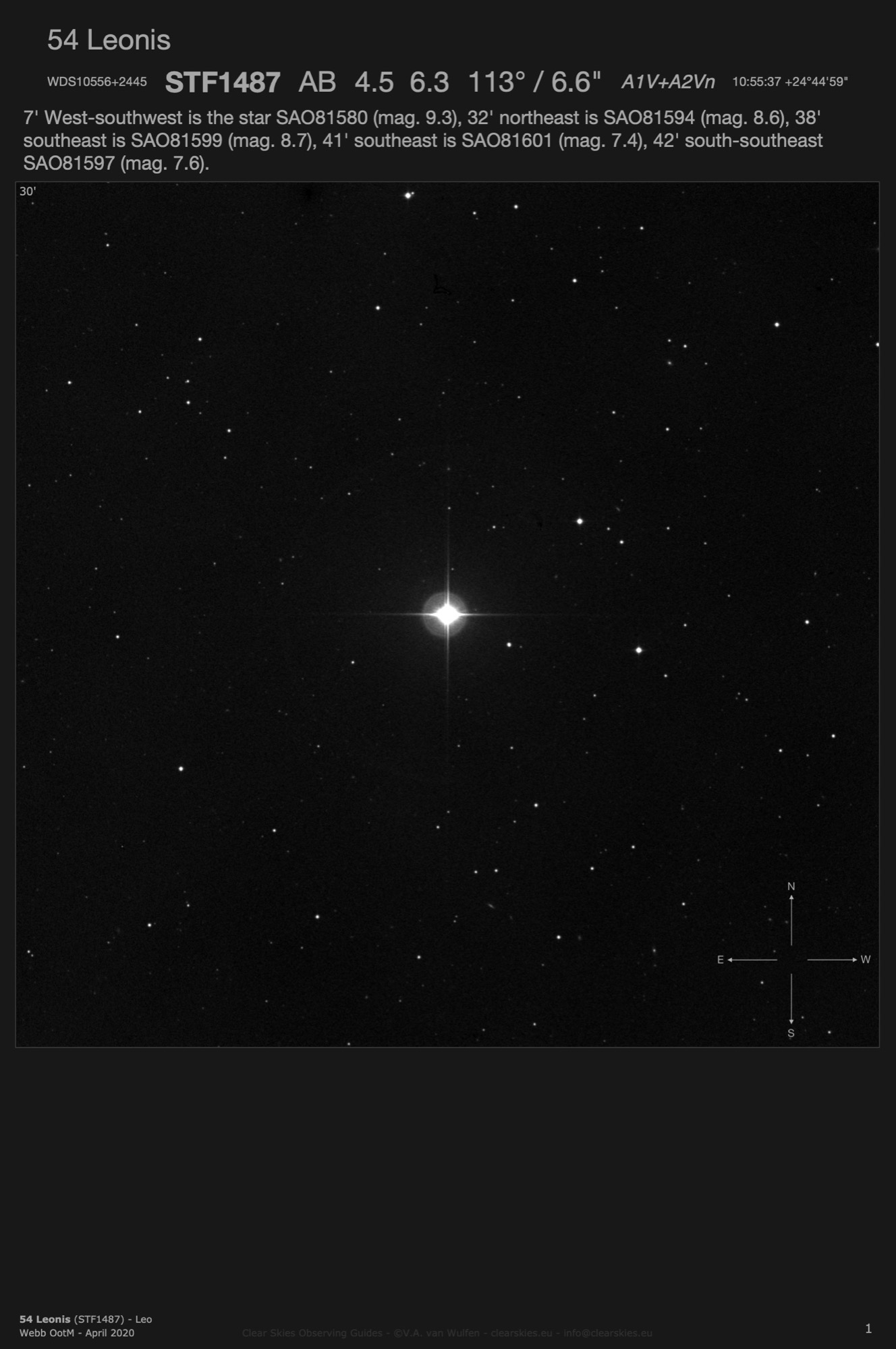 54 Leonis (STF1487 - WDS10556+2445) in Leo 54 Leonis (STF1487 - WDS10556+2445) in Leo