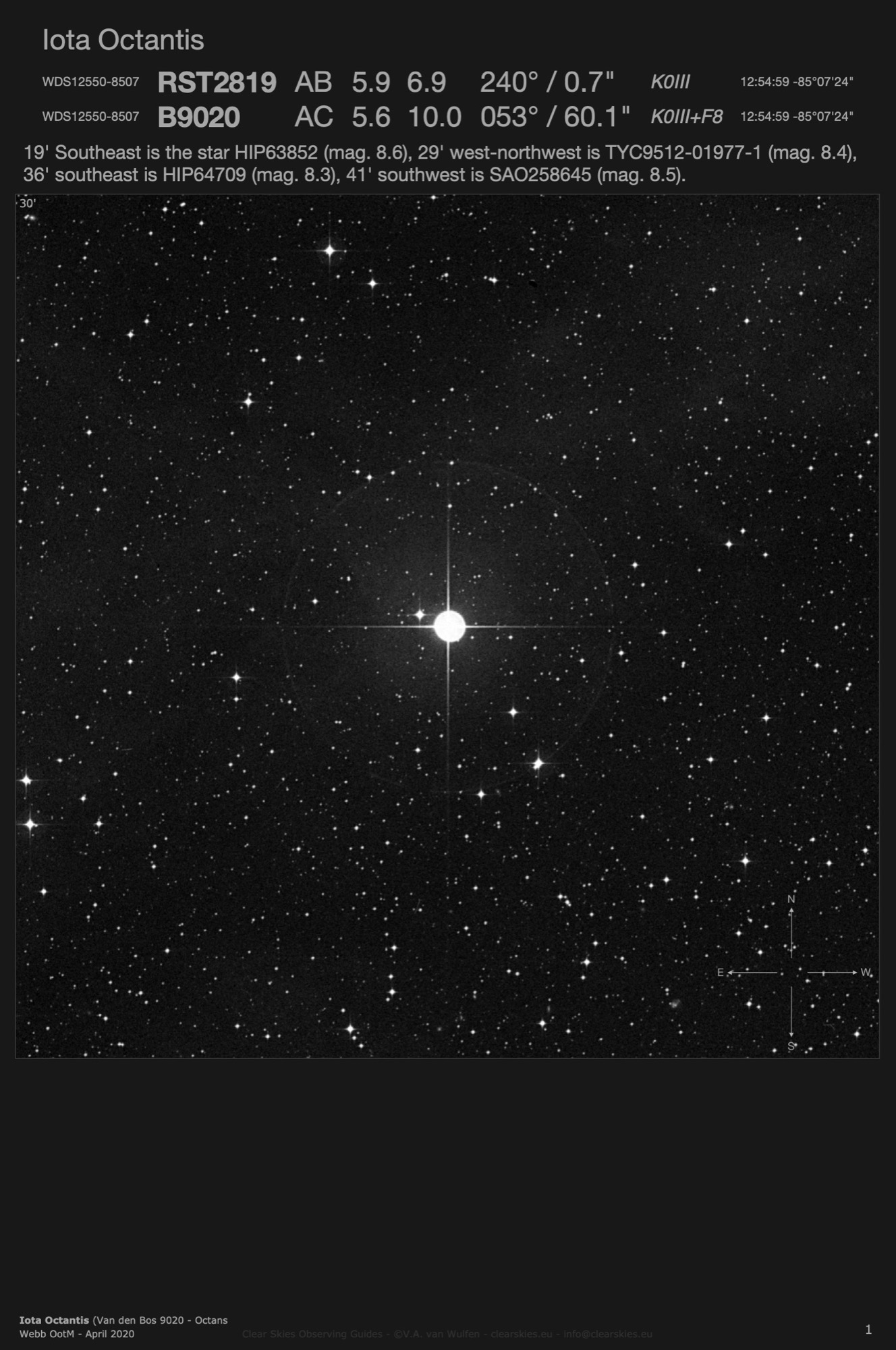 Iota Octantis (Van den Bos 9020 - WDS12550-8507 in Octans Iota Octantis (Van den Bos 9020 - WDS12550-8507 in Octans