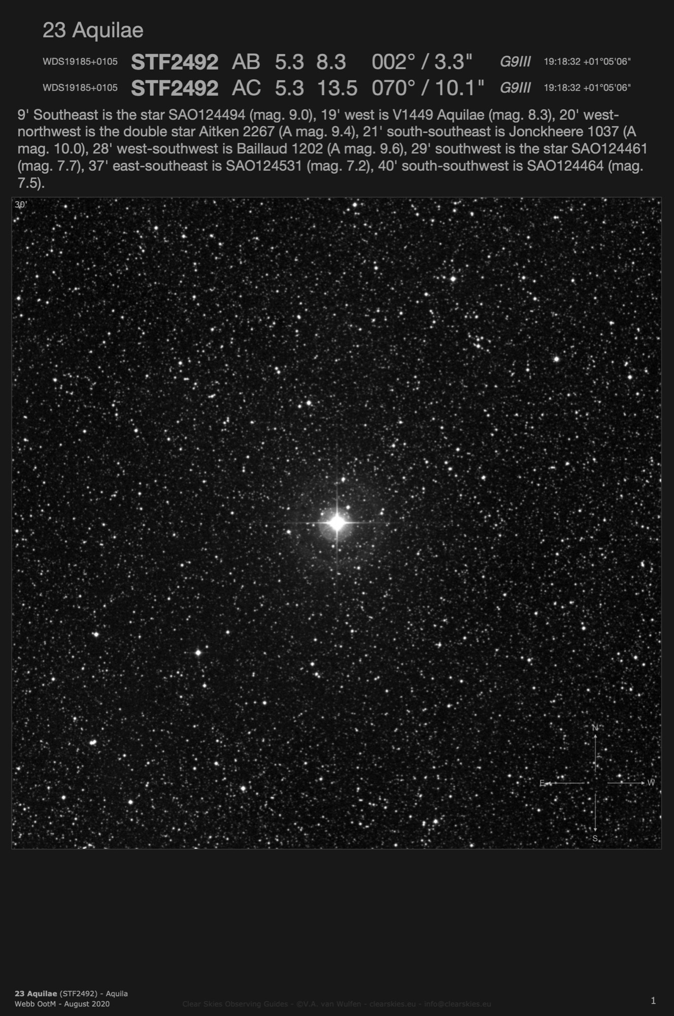 23 Aquilae (STF2492 - WDS19185+0105) in Aquila 23 Aquilae (STF2492 - WDS19185+0105) in Aquila