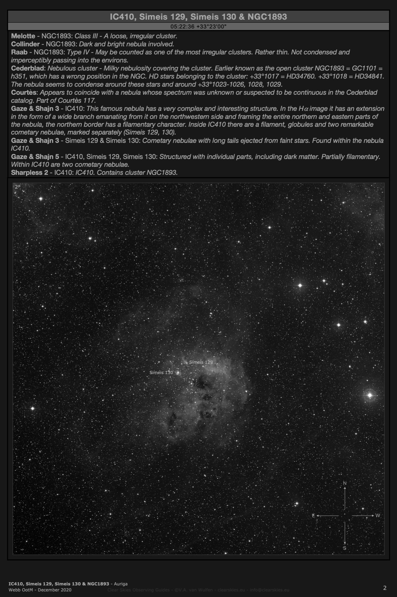 Emission nebulae IC410 - the "Tadpole Nebula", Simeis 129 & Simeis 130 - "the Tadpoles" & open cluster NGC1893 - the "Letter Y Cluster" in Auriga Emission nebulae IC410 - the "Tadpole Nebula", Simeis 129 & Simeis 130 - "the Tadpoles" & open cluster NGC1893 - the "Letter Y Cluster" in Auriga