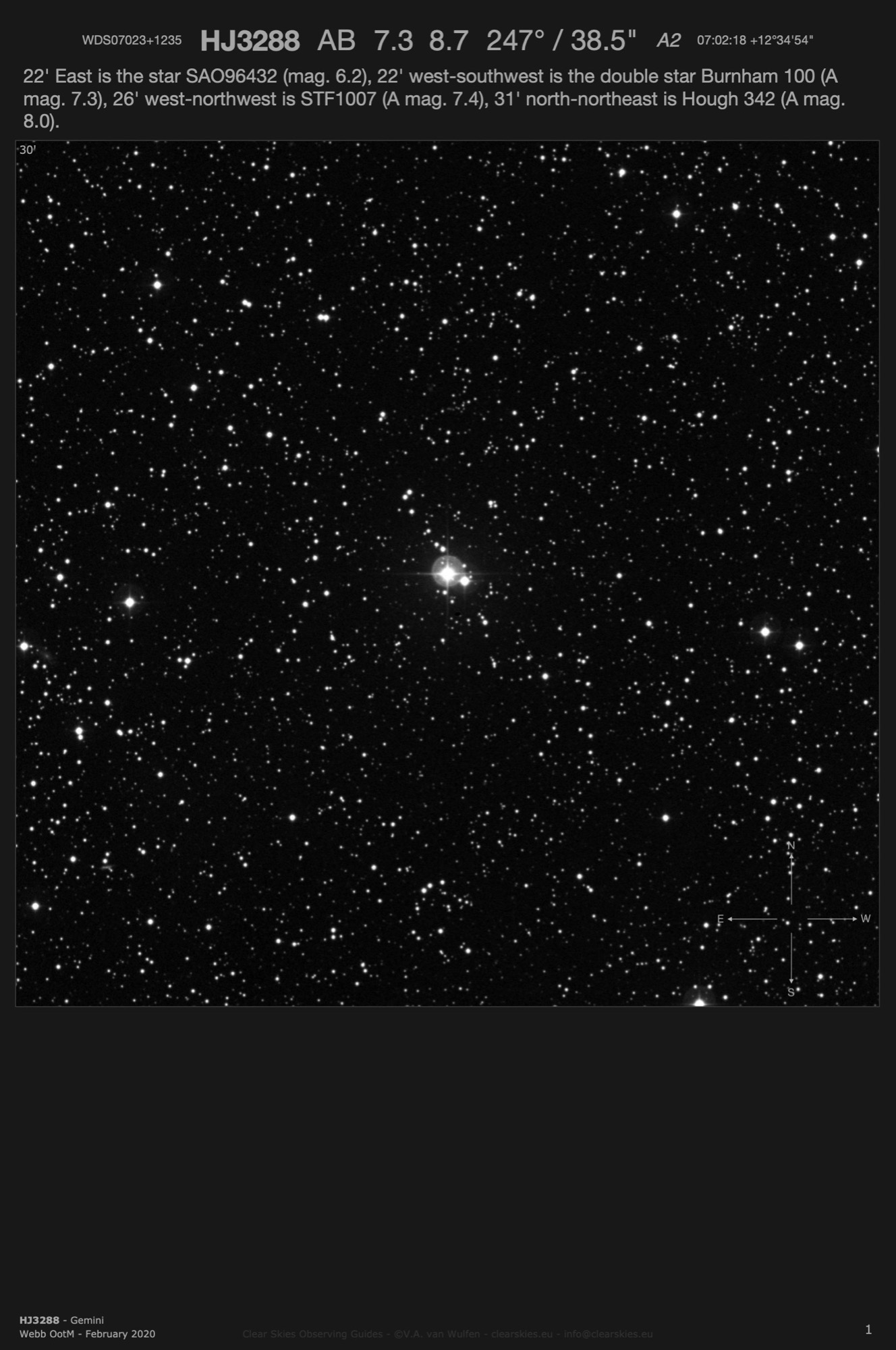 HJ3288 (WDS07023+1235) in Gemini HJ3288 (WDS07023+1235) in Gemini