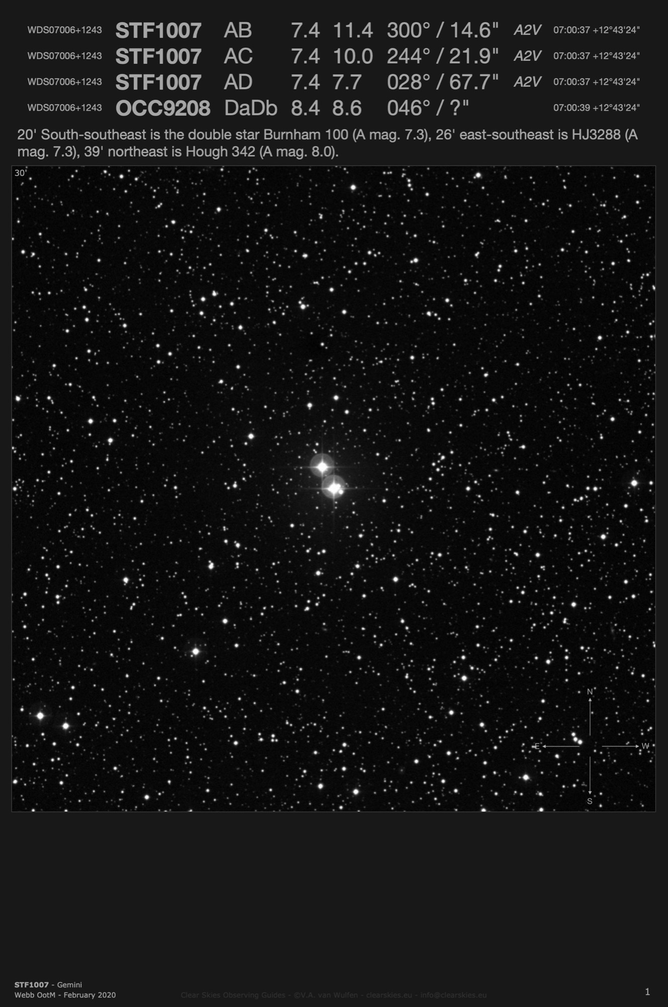 STF1007 (WDS07006+1243) in Gemini STF1007 (WDS07006+1243) in Gemini
