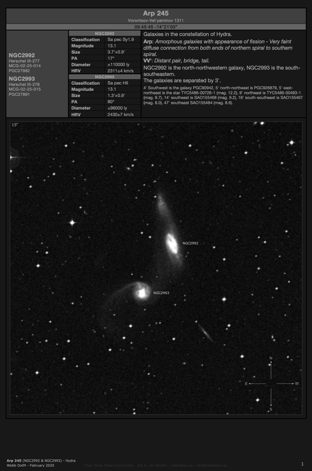 Galaxy pair Arp 245 (NGC2992 & NGC2993) in Hydra Galaxy pair Arp 245 (NGC2992 & NGC2993) in Hydra