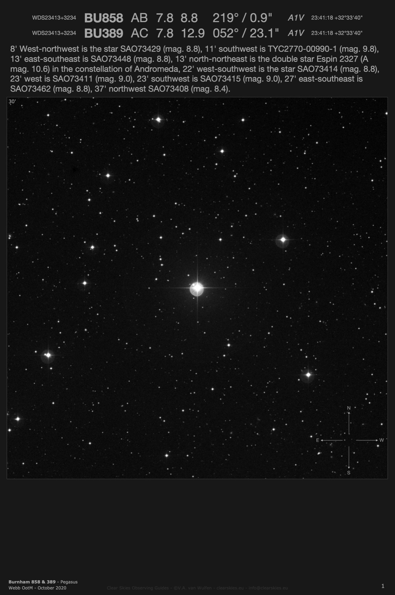 Burnham 858 & 389 (WDS23413+3234) in Pegasus Burnham 858 & 389 (WDS23413+3234) in Pegasus