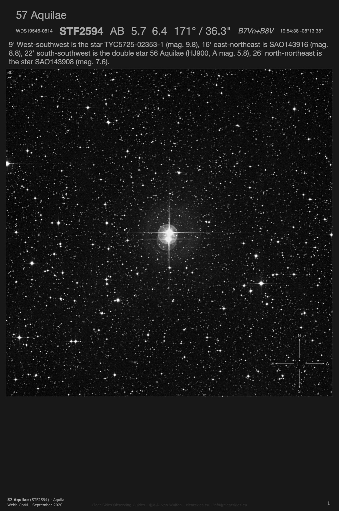 57 Aquilae (STF2594 - WDS19546-0814) in Aquila 57 Aquilae (STF2594 - WDS19546-0814) in Aquila