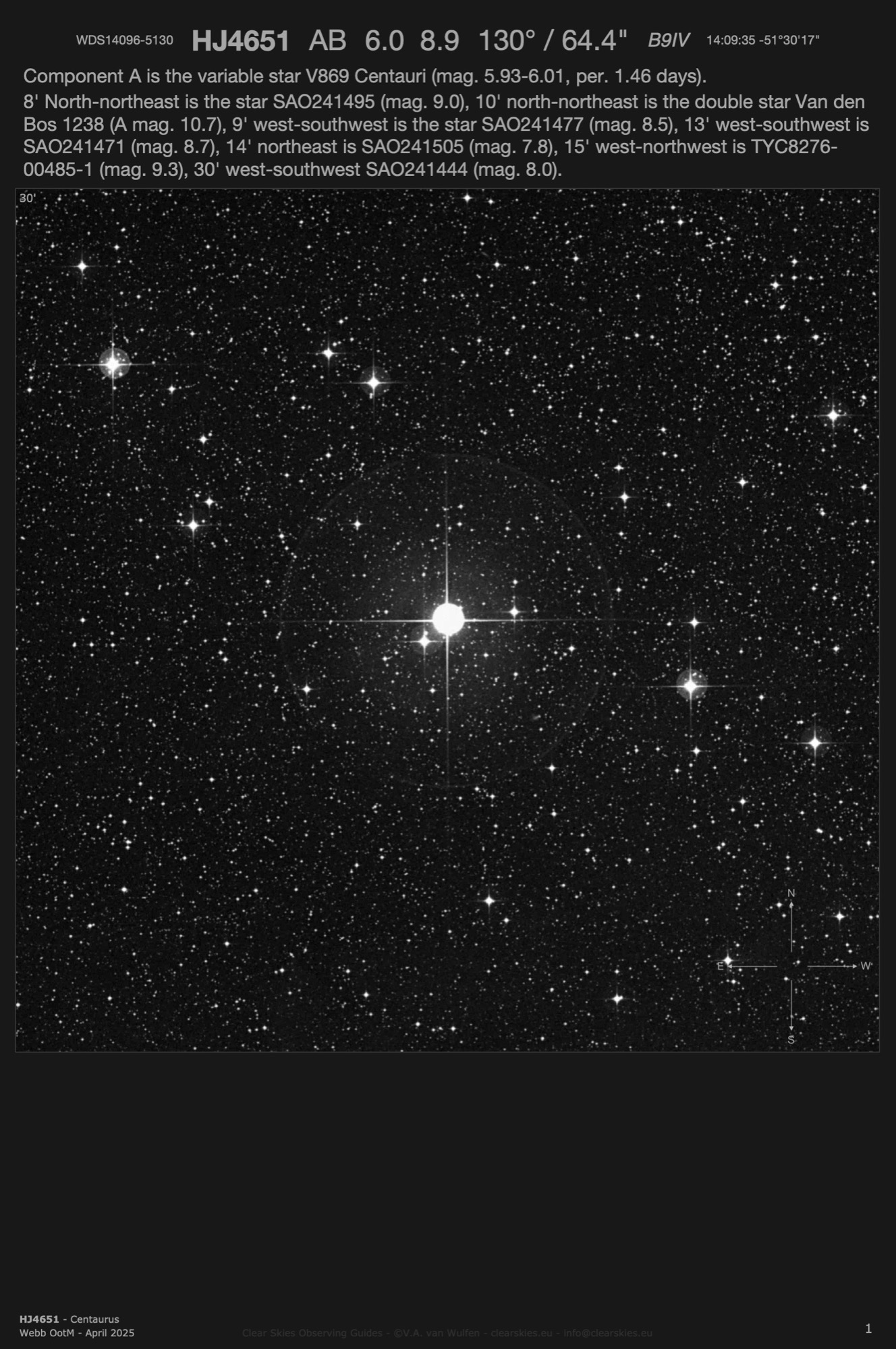 Double star HJ4651 (WDS14096-5130) in Centaurus Double star HJ4651 (WDS14096-5130) in Centaurus
