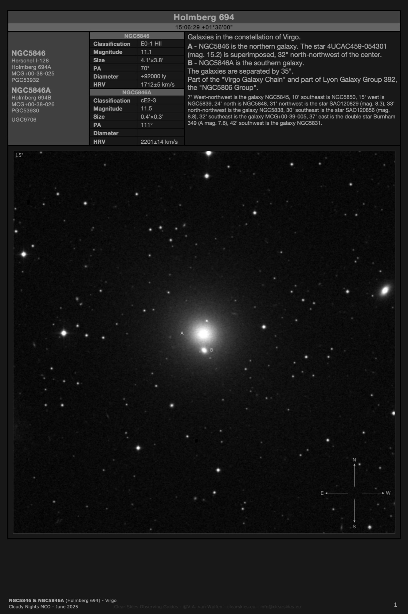 Galaxy pair NGC5846 & NGC5846A (Holmberg 694) in Virgo Galaxy pair NGC5846 & NGC5846A (Holmberg 694) in Virgo