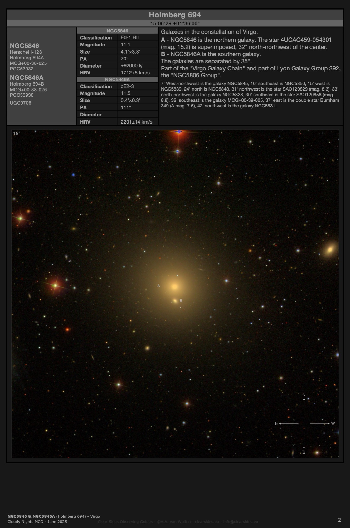 Galaxy pair NGC5846 & NGC5846A (Holmberg 694) in Virgo Galaxy pair NGC5846 & NGC5846A (Holmberg 694) in Virgo