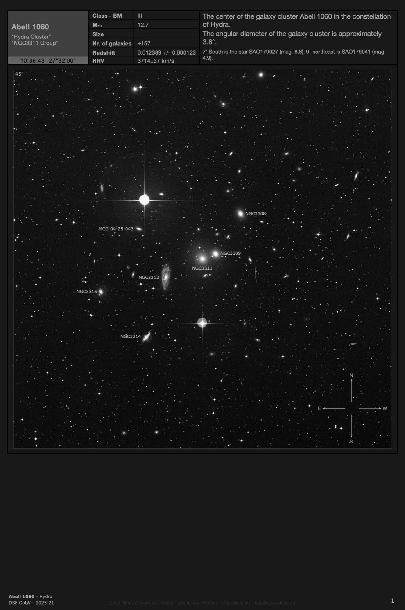 The center of the galaxy cluster Abell 1060 - the "Hydra Cluster" in Hydra The center of the galaxy cluster Abell 1060 - the "Hydra Cluster" in Hydra