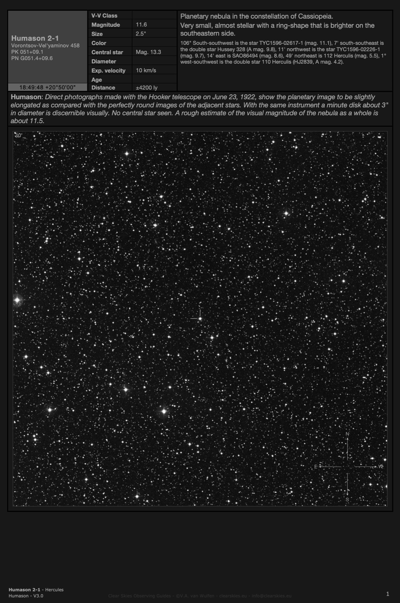 Planetary nebula Humason 1 (PK 051+09.1) in Hercules Planetary nebula Humason 1 (PK 051+09.1) in Hercules