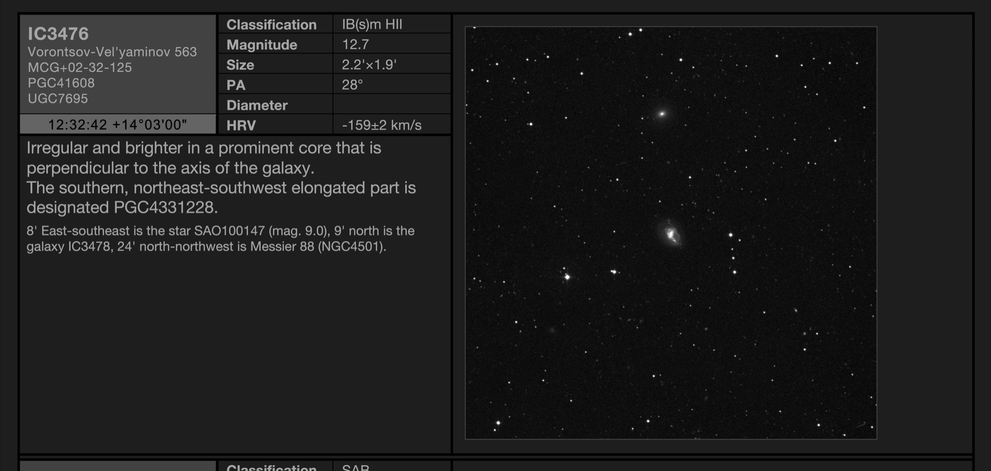 Galaxy IC3476 (Vorontsov-Vel'yaminov 563) in Coma Berenices Galaxy IC3476 (Vorontsov-Vel'yaminov 563) in Coma Berenices