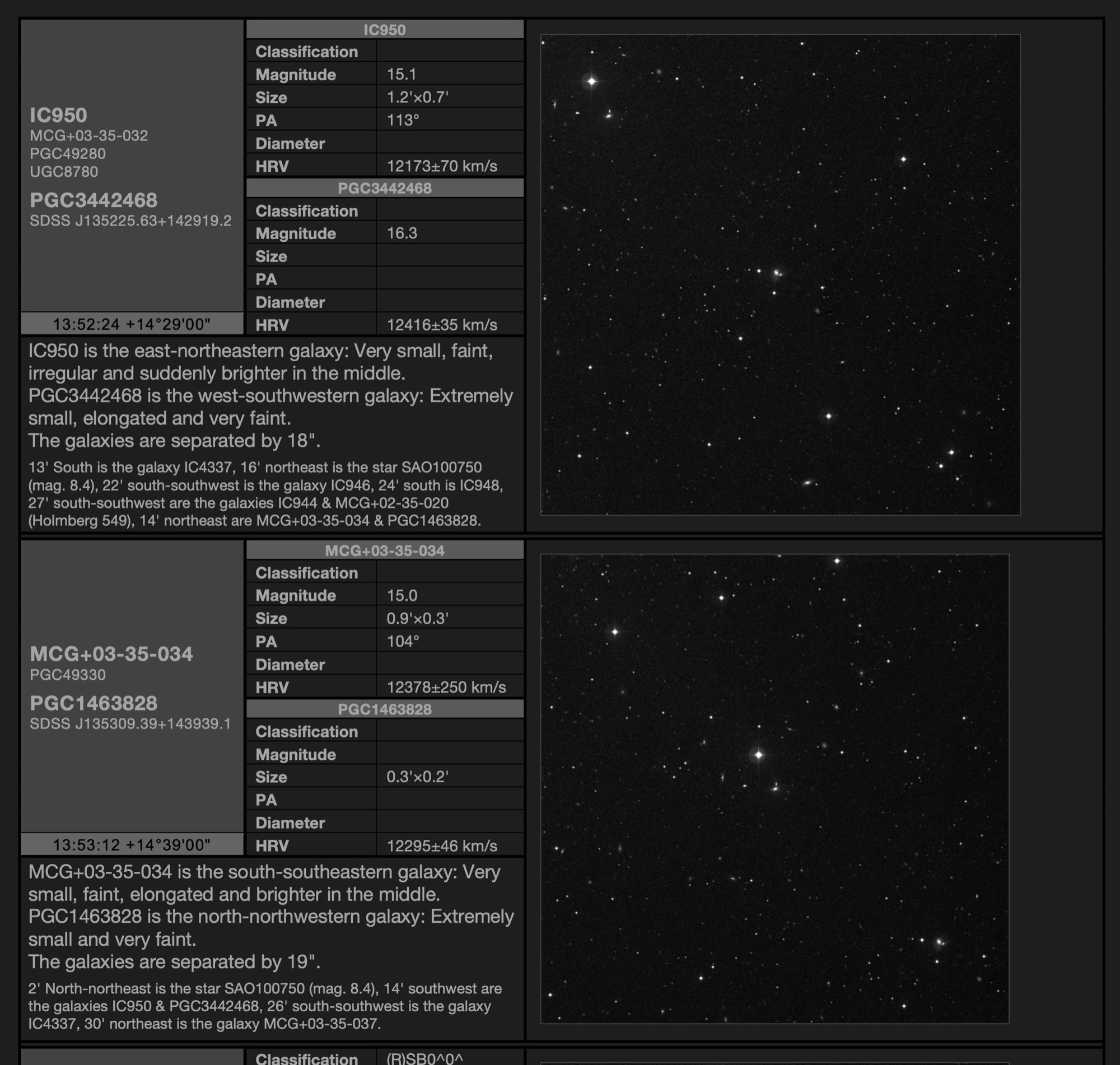 Galaxy pairs IC950 & PGC3442468 and MCG+03-35-034 (PGC49330) & PGC1463828 in Boötes Galaxy pairs IC950 & PGC3442468 and MCG+03-35-034 (PGC49330) & PGC1463828 in Boötes