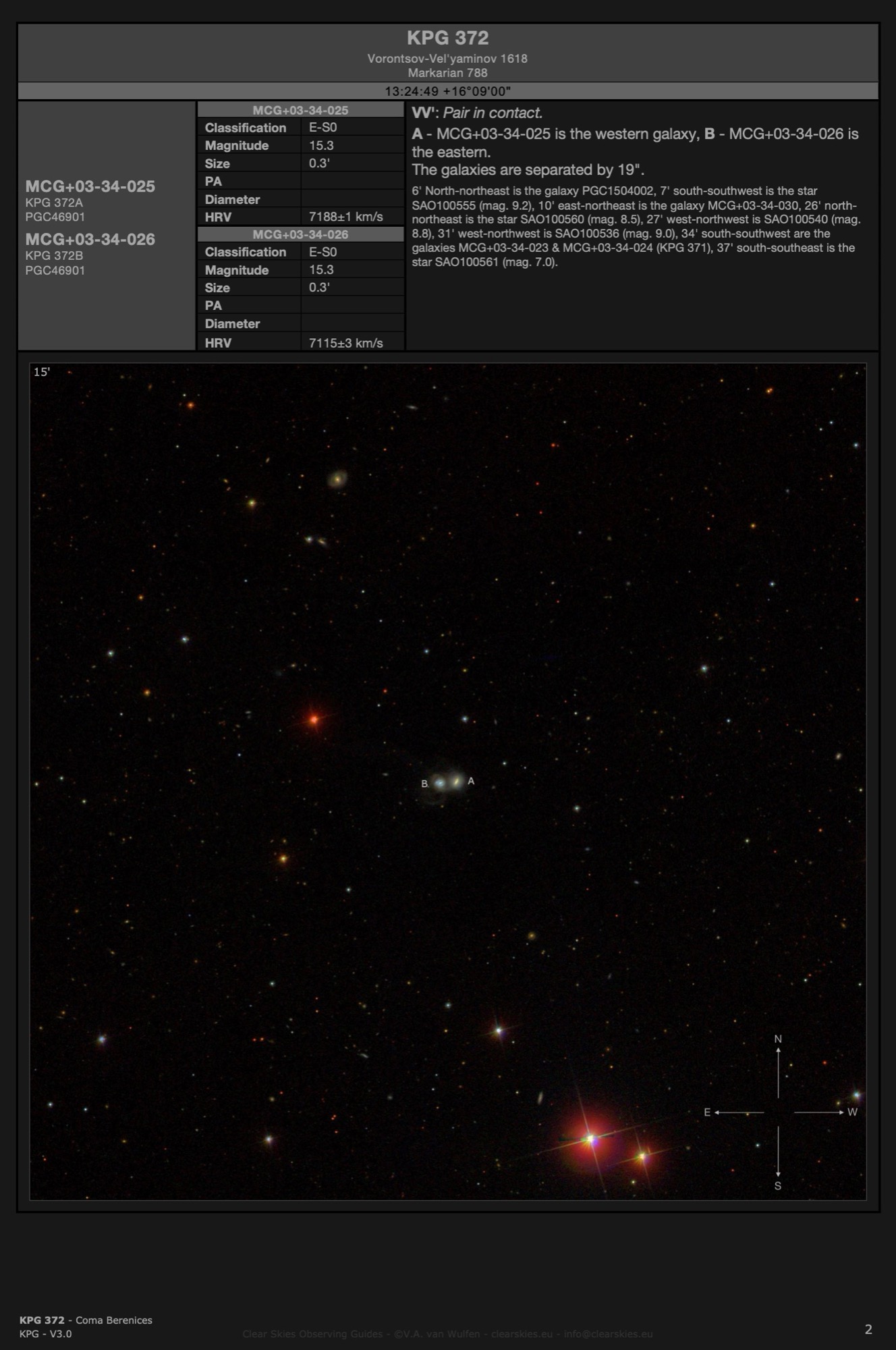 Galaxy pair KPG 372 / Vorontsov-Vel'yaminov 1618 (MCG+03-34-025 & MCG+03-34-026) in Coma Berenices Galaxy pair KPG 372 / Vorontsov-Vel'yaminov 1618 (MCG+03-34-025 & MCG+03-34-026) in Coma Berenices
