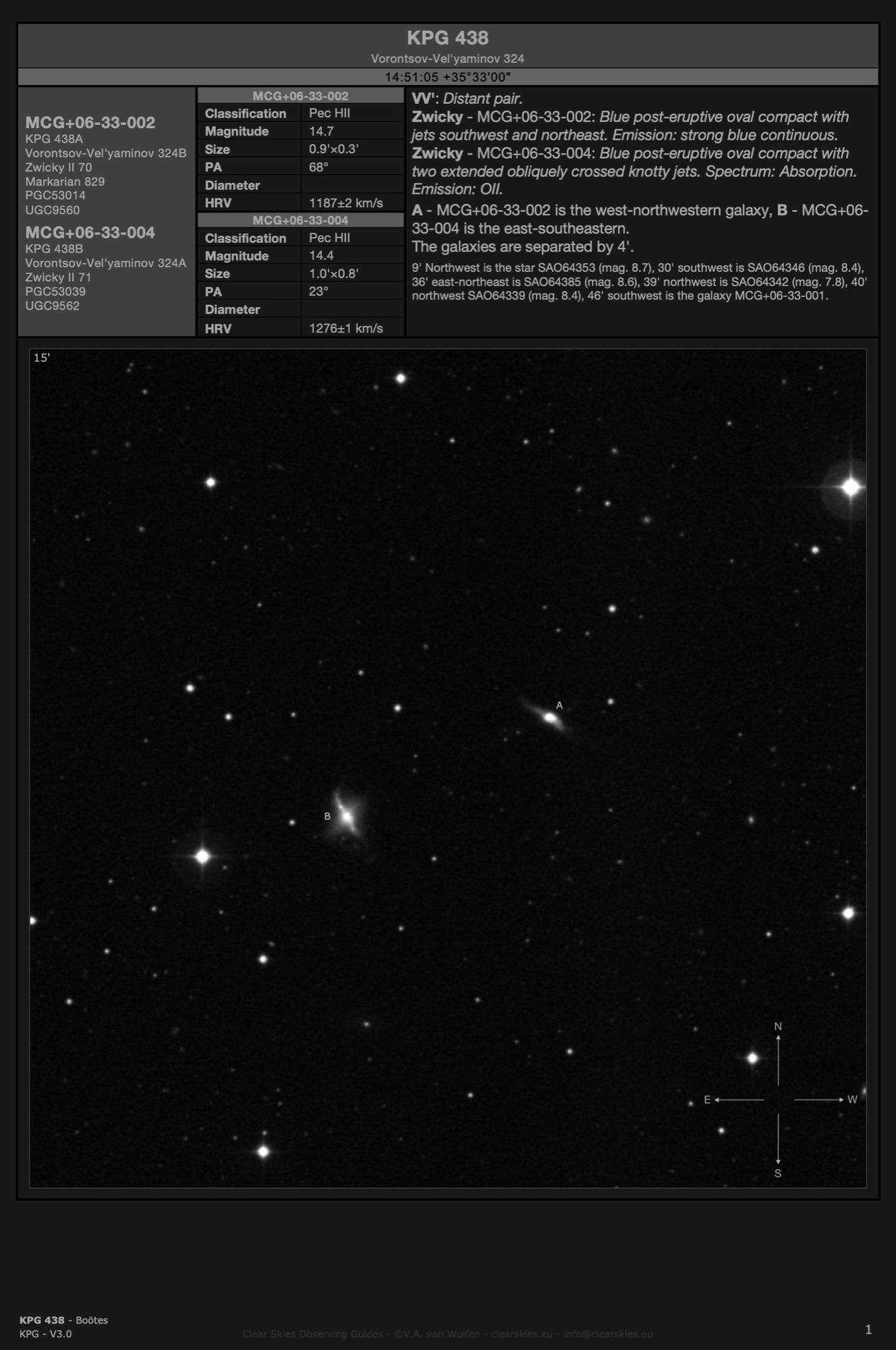 Galaxy pair Vorontsov-Vel'yaminov 324 / KPG 438 (MCG+06-33-002 & MCG+06-33-004) in Boötes Galaxy pair Vorontsov-Vel'yaminov 324 / KPG 438 (MCG+06-33-002 & MCG+06-33-004) in Boötes