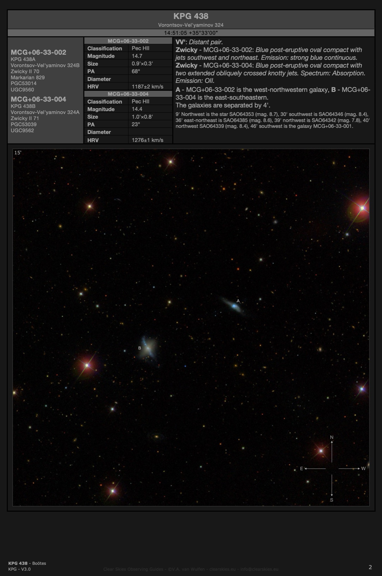 Galaxy pair Vorontsov-Vel'yaminov 324 / KPG 438 (MCG+06-33-002 & MCG+06-33-004) in Boötes Galaxy pair Vorontsov-Vel'yaminov 324 / KPG 438 (MCG+06-33-002 & MCG+06-33-004) in Boötes
