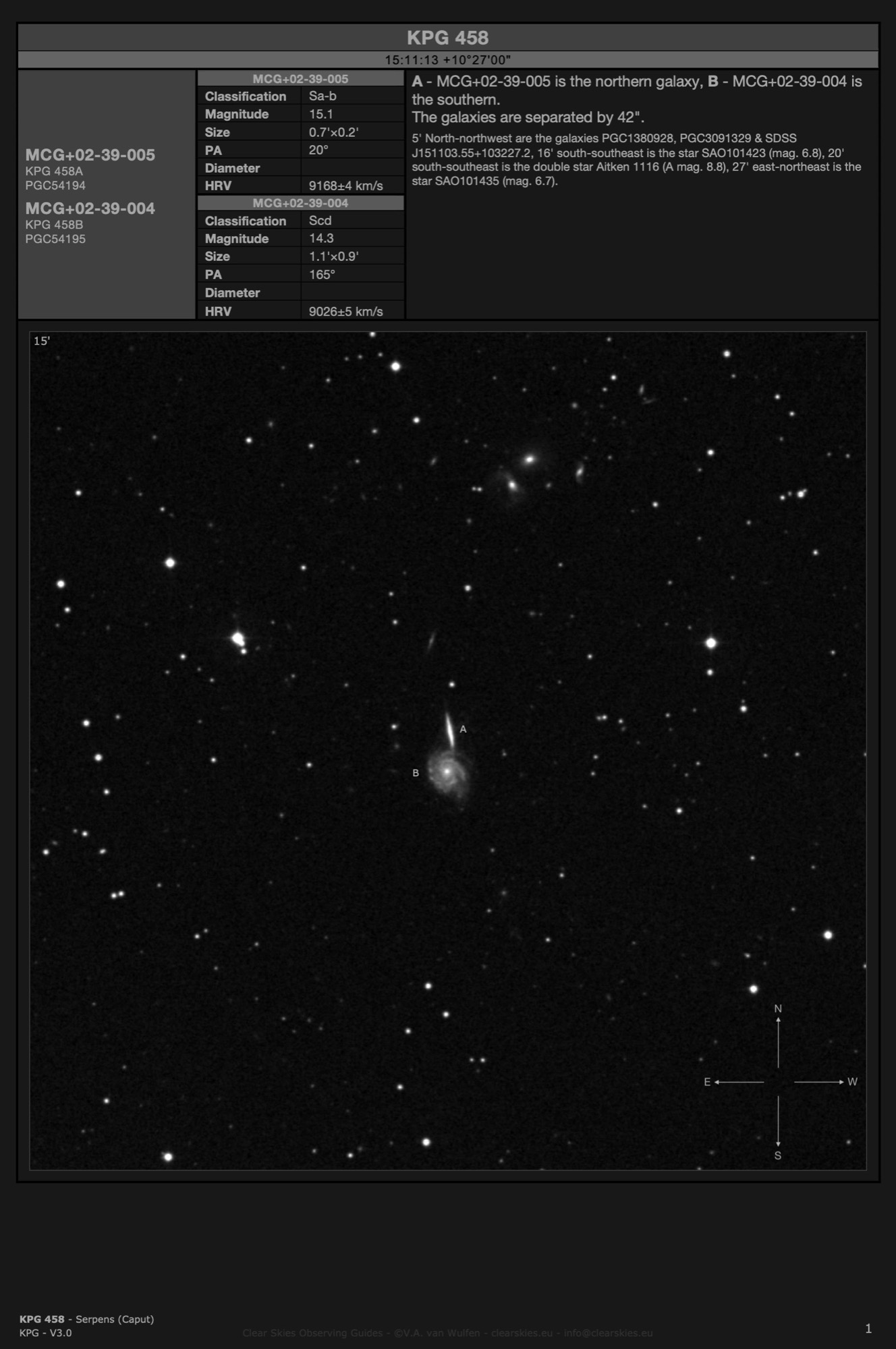 Galaxy pair KPG 458 (MCG+02-39-005 & MCG+02-39-004) in Serpens (Caput) Galaxy pair KPG 458 (MCG+02-39-005 & MCG+02-39-004) in Serpens (Caput)