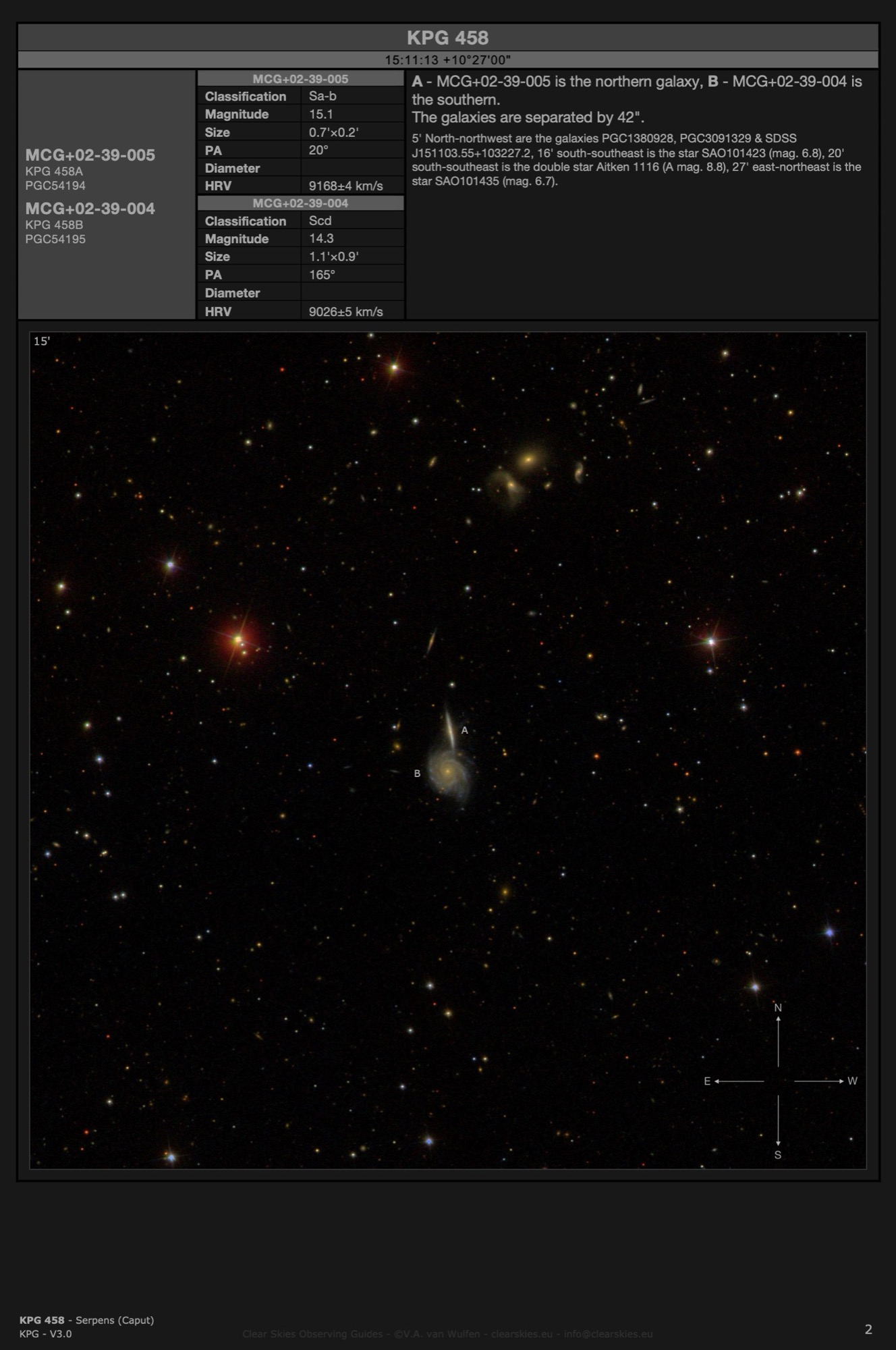 Galaxy pair KPG 458 (MCG+02-39-005 & MCG+02-39-004) in Serpens (Caput) Galaxy pair KPG 458 (MCG+02-39-005 & MCG+02-39-004) in Serpens (Caput)