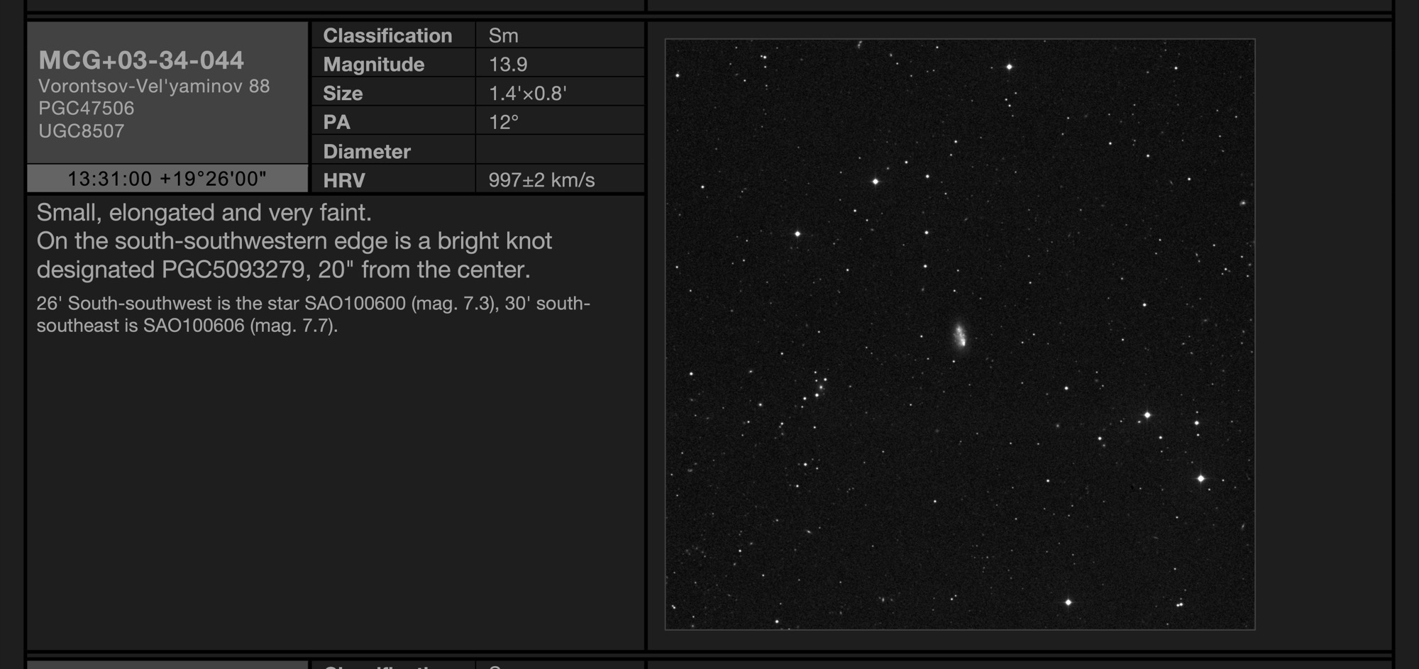 Galaxy MCG+03-34-044 (Vorontsov-Vel'yaminov 88, PGC47506) in Coma Berenices Galaxy MCG+03-34-044 (Vorontsov-Vel'yaminov 88, PGC47506) in Coma Berenices