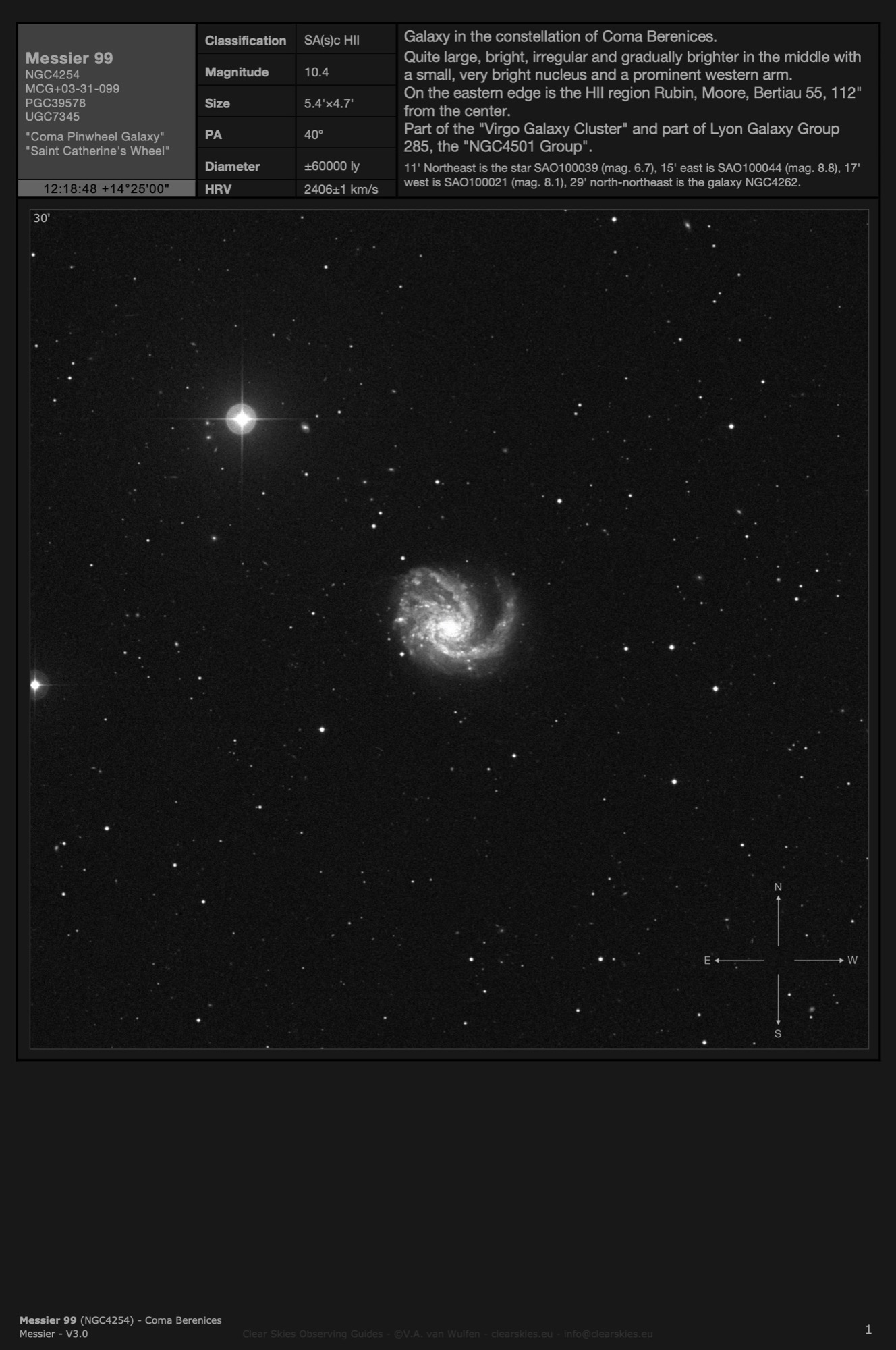 Galaxy Messier 99 (NGC4254) - the "Coma Pinwheel Galaxy" in Coma Berenices Galaxy Messier 99 (NGC4254) - the "Coma Pinwheel Galaxy" in Coma Berenices