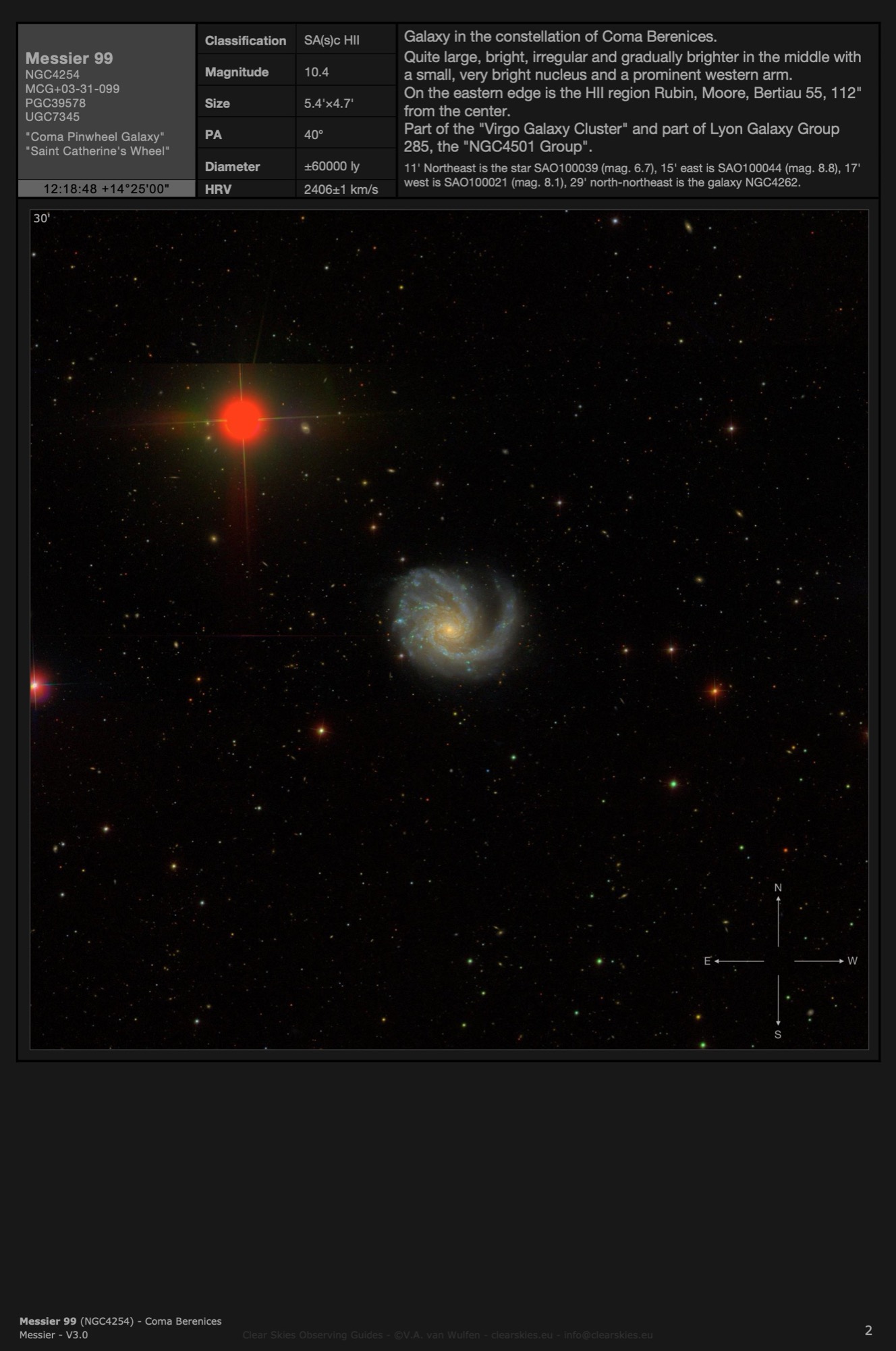 Galaxy Messier 99 (NGC4254) - the "Coma Pinwheel Galaxy" in Coma Berenices Galaxy Messier 99 (NGC4254) - the "Coma Pinwheel Galaxy" in Coma Berenices