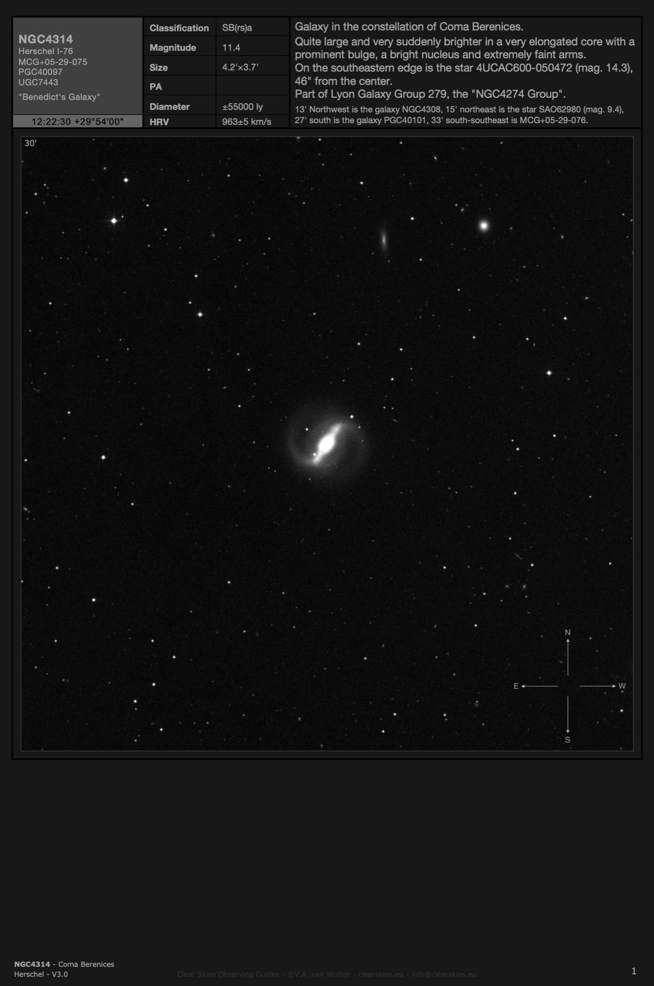 Galaxy NGC4314 - "Benedict's Galaxy" in Coma Berenices Galaxy NGC4314 - "Benedict's Galaxy" in Coma Berenices